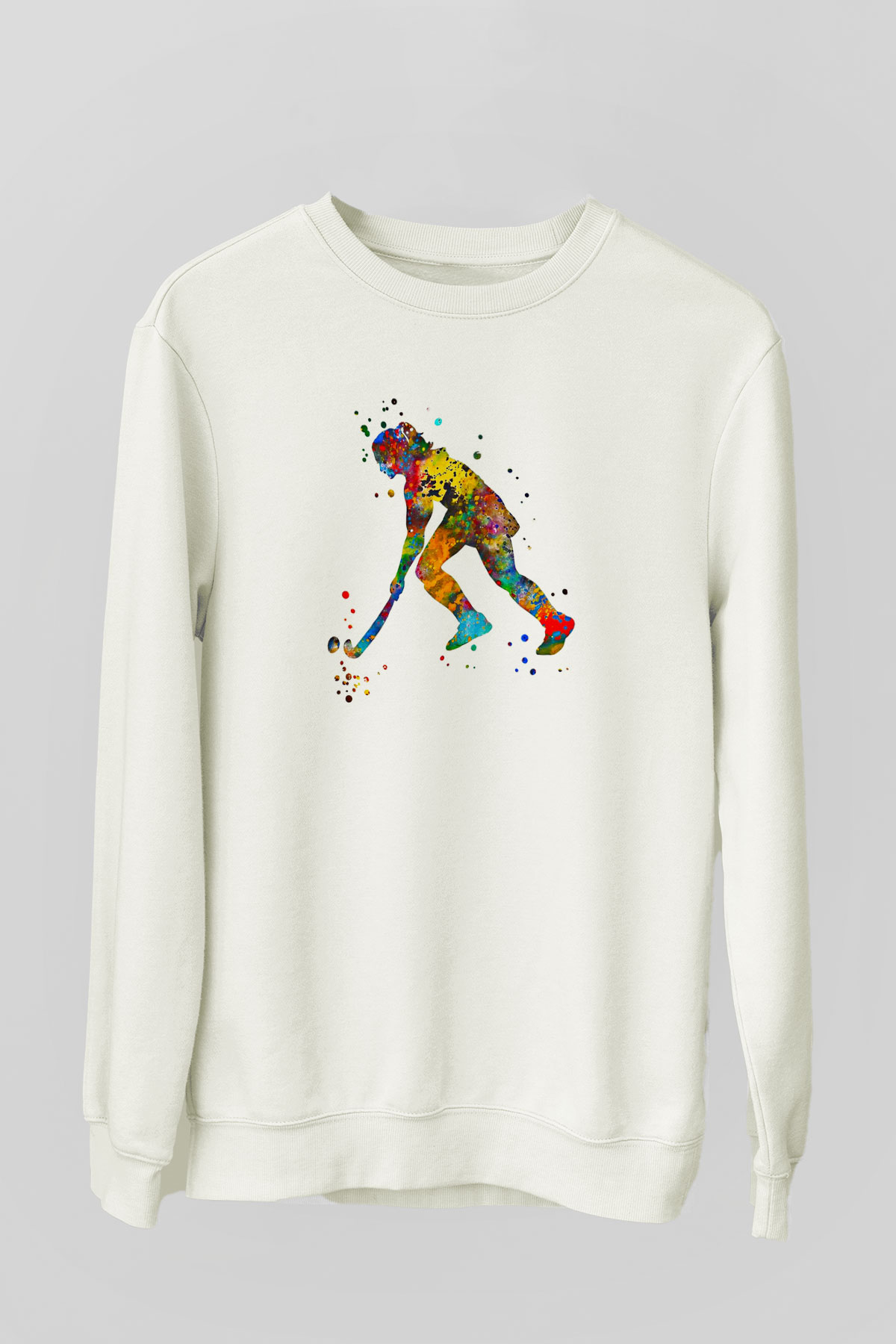 Çim Hokeyi Baskılı Unisex Ekru Sweatshirt