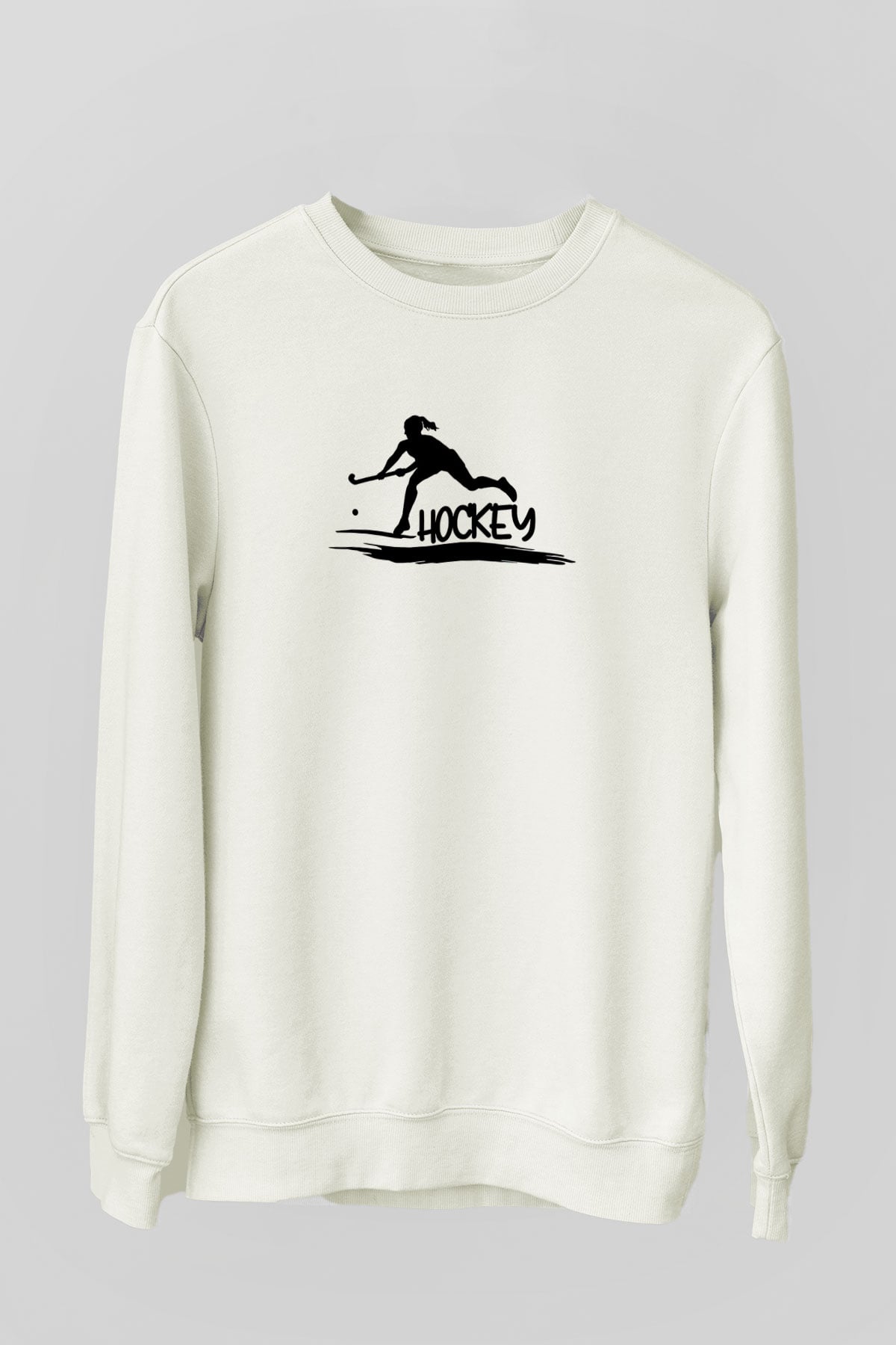 Çim Hokeyi Baskılı Unisex Ekru Sweatshirt