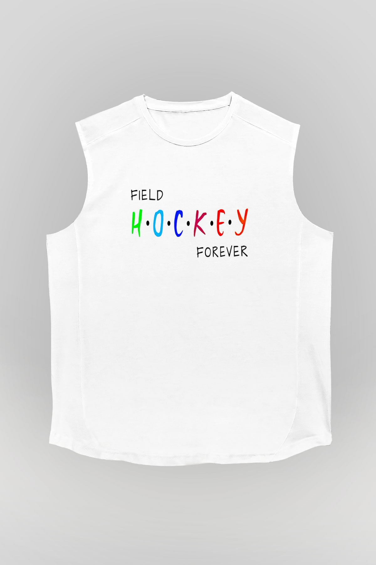 Çim Hokeyi Baskılı Unisex Kolsuz Beyaz Tişört