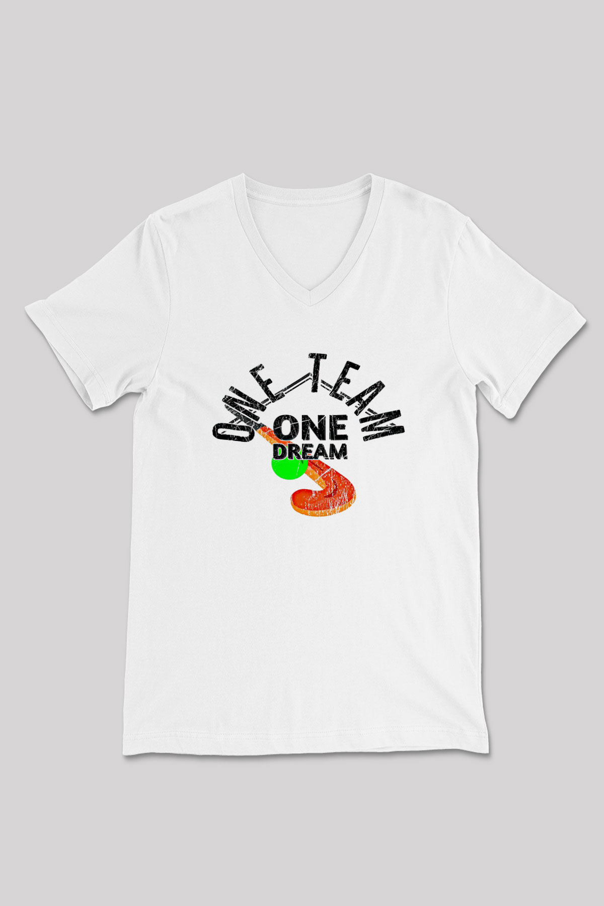 Çim Hokeyi Baskılı Unisex V Yaka Tişört - Tshirt