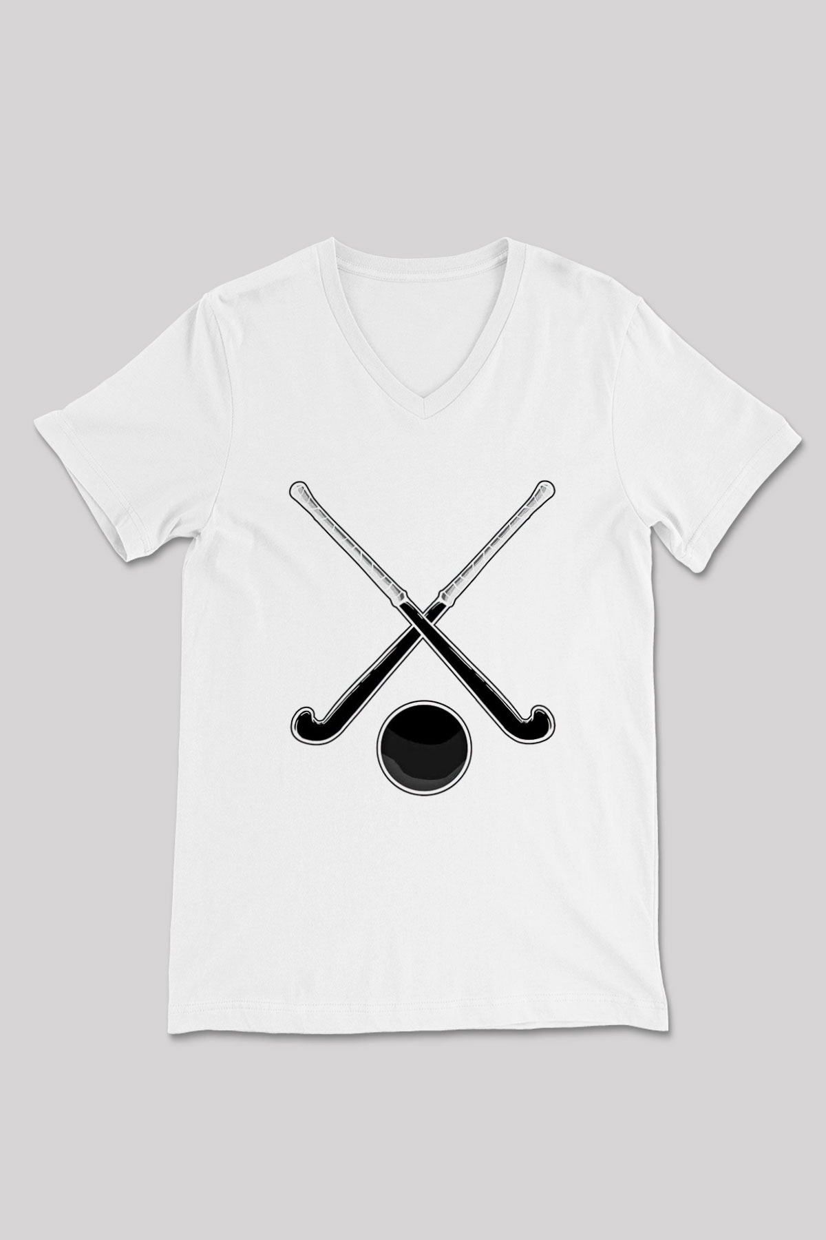 Çim Hokeyi Baskılı Unisex V Yaka Tişört - Tshirt