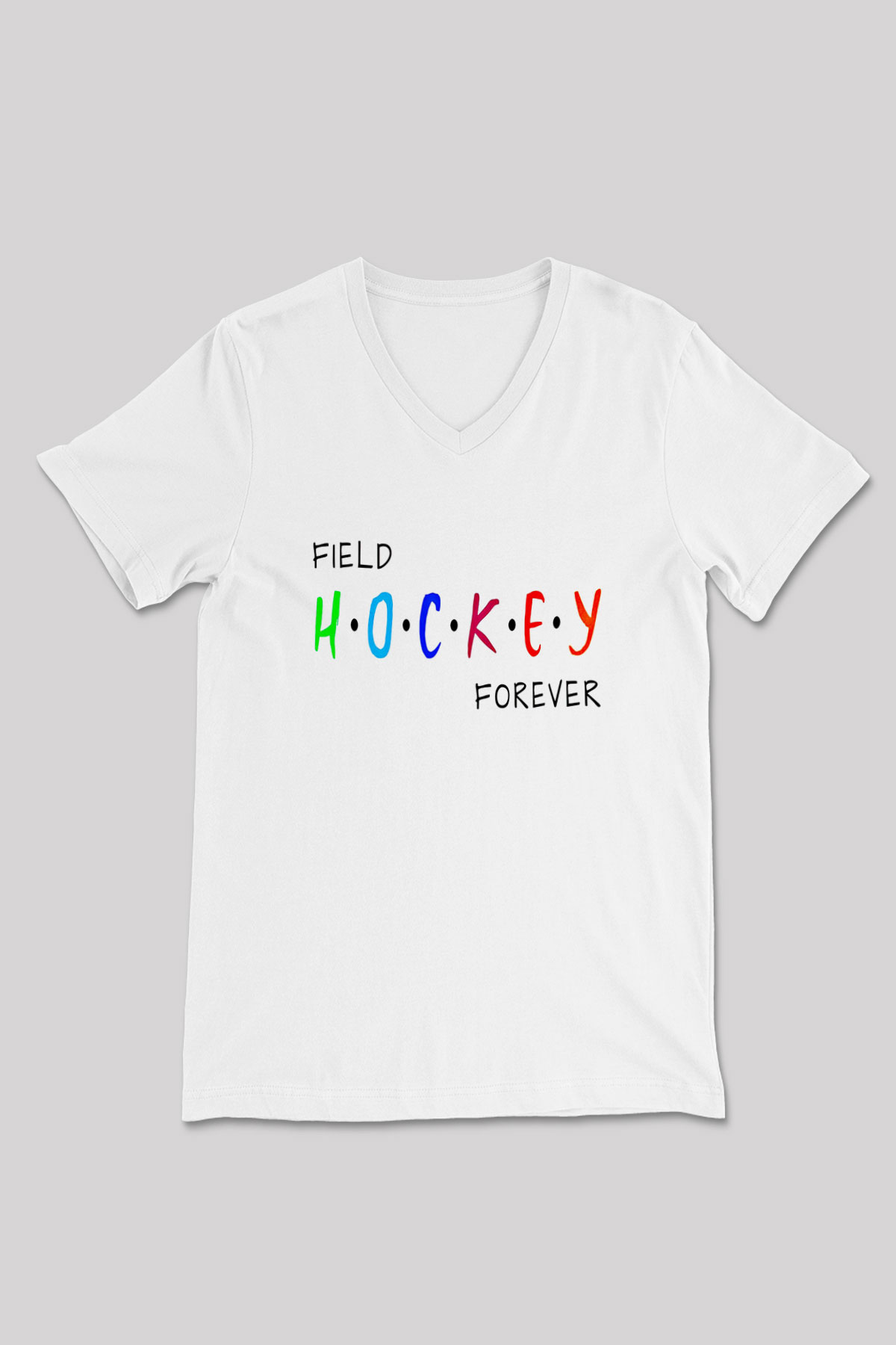 Çim Hokeyi Baskılı Unisex V Yaka Tişört - Tshirt