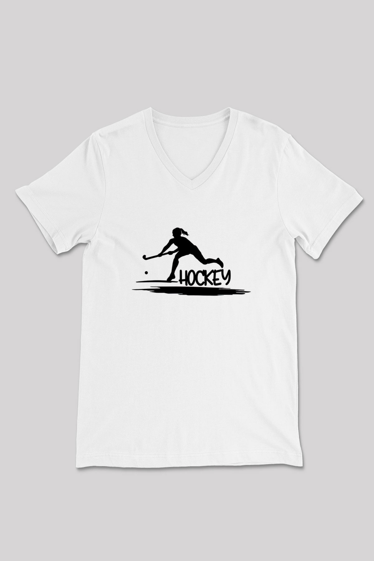 Çim Hokeyi Baskılı Unisex V Yaka Tişört - Tshirt
