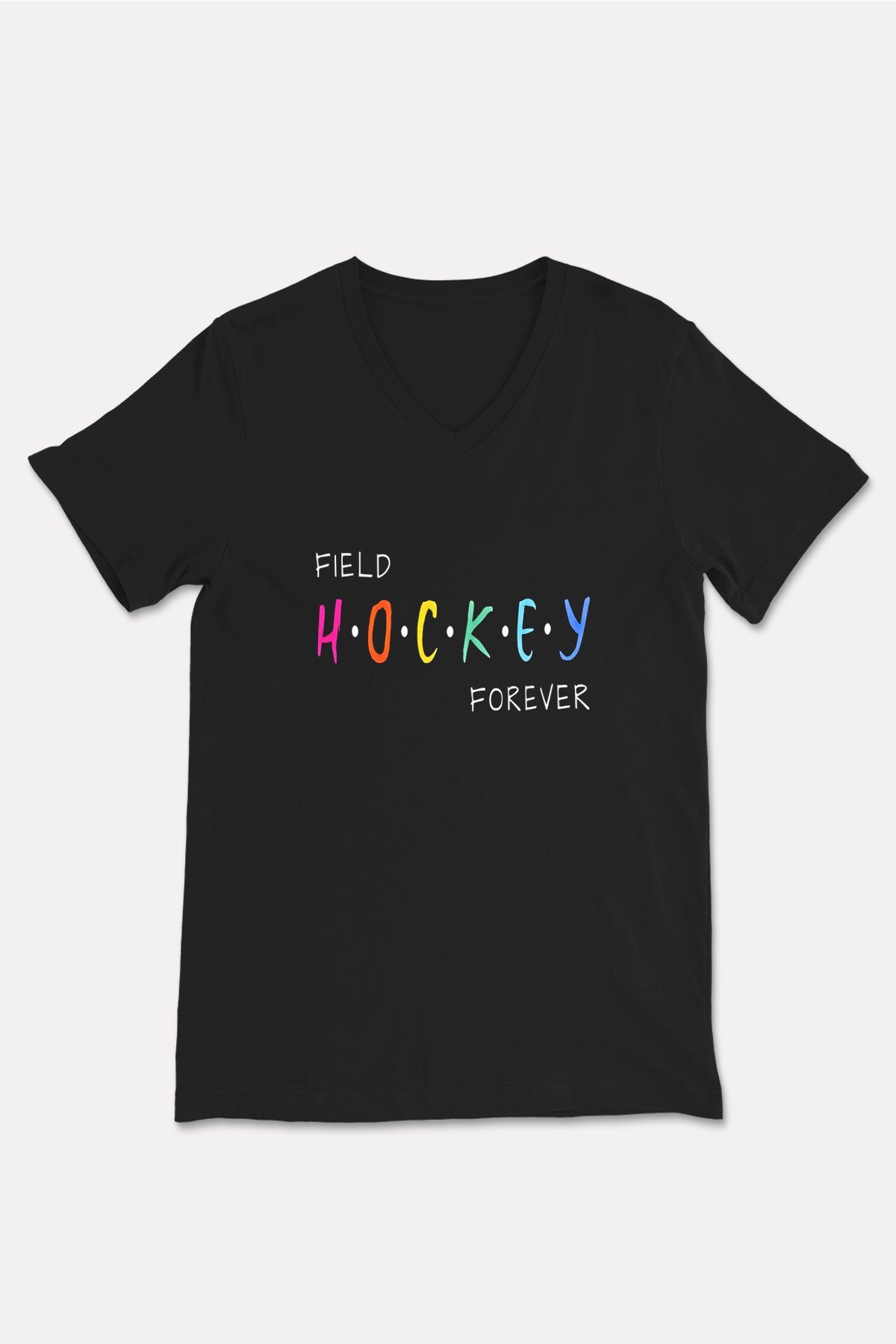 Çim Hokeyi - Field Hockey Baskılı Unisex Siyah V Yaka Tişört