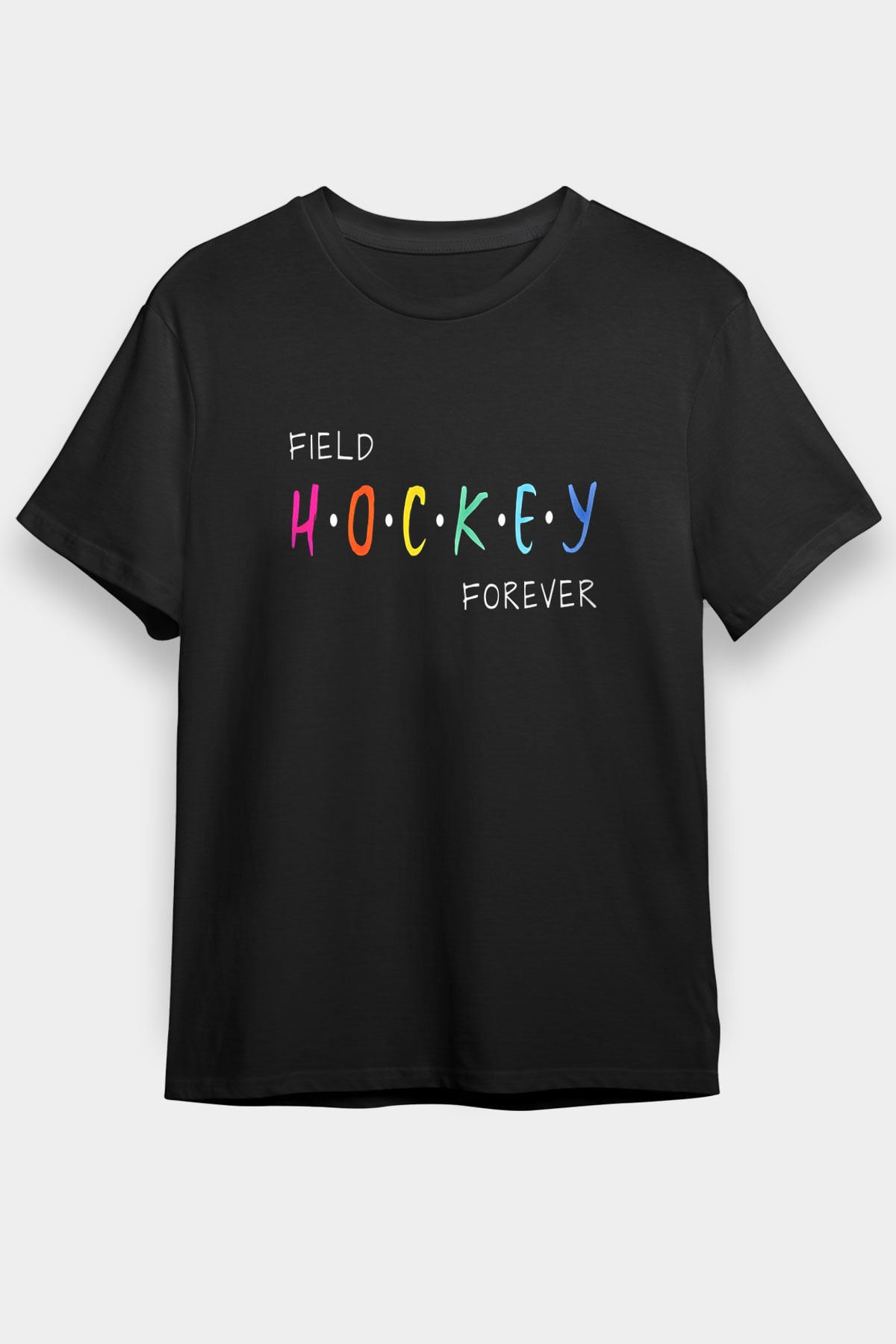 Çim Hokeyi - Field Hockey Baskılı Unisex Siyah Tişört - Tshirt