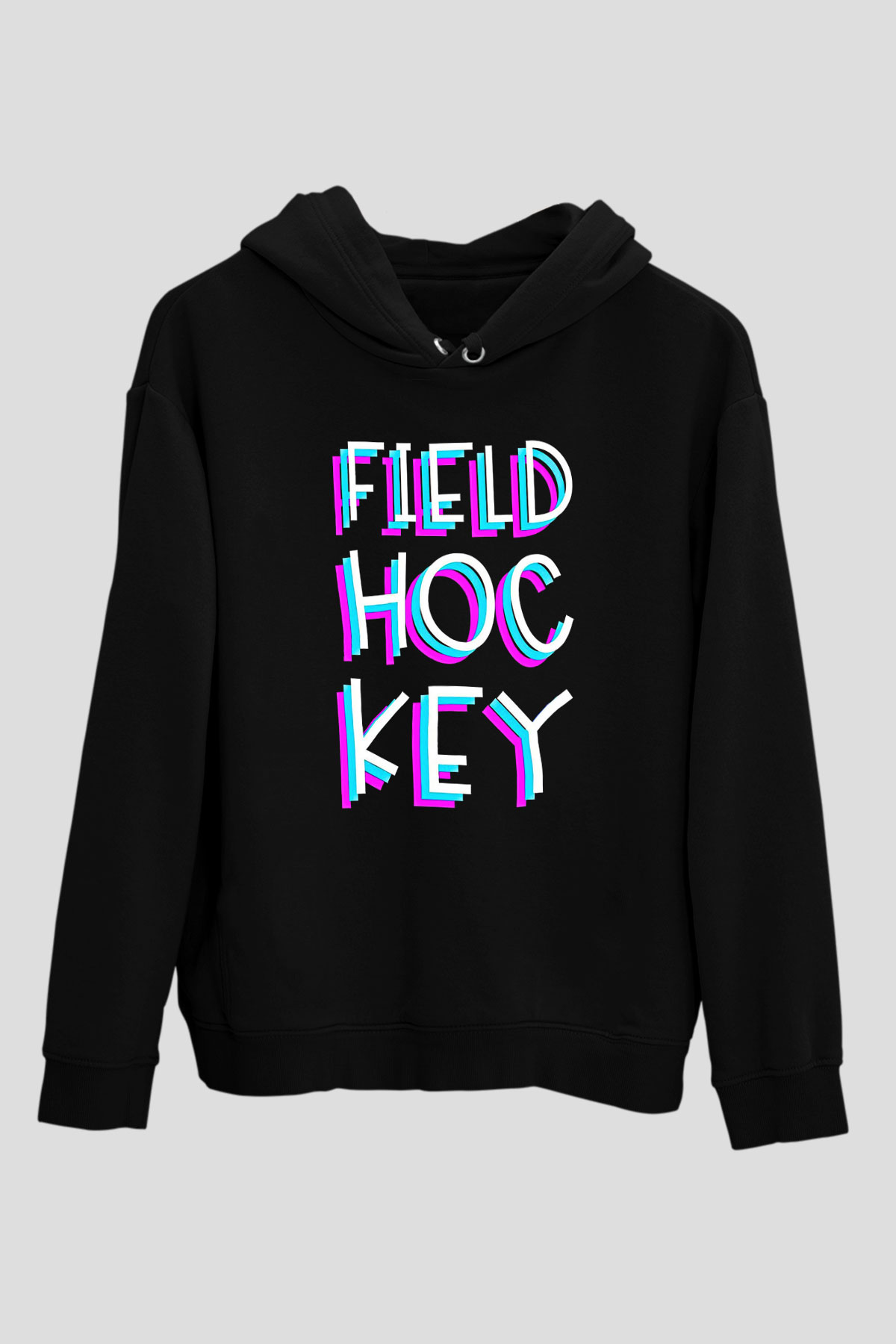 Çim Hokeyi - Field Hockey Baskılı Unisex Siyah Hoodie