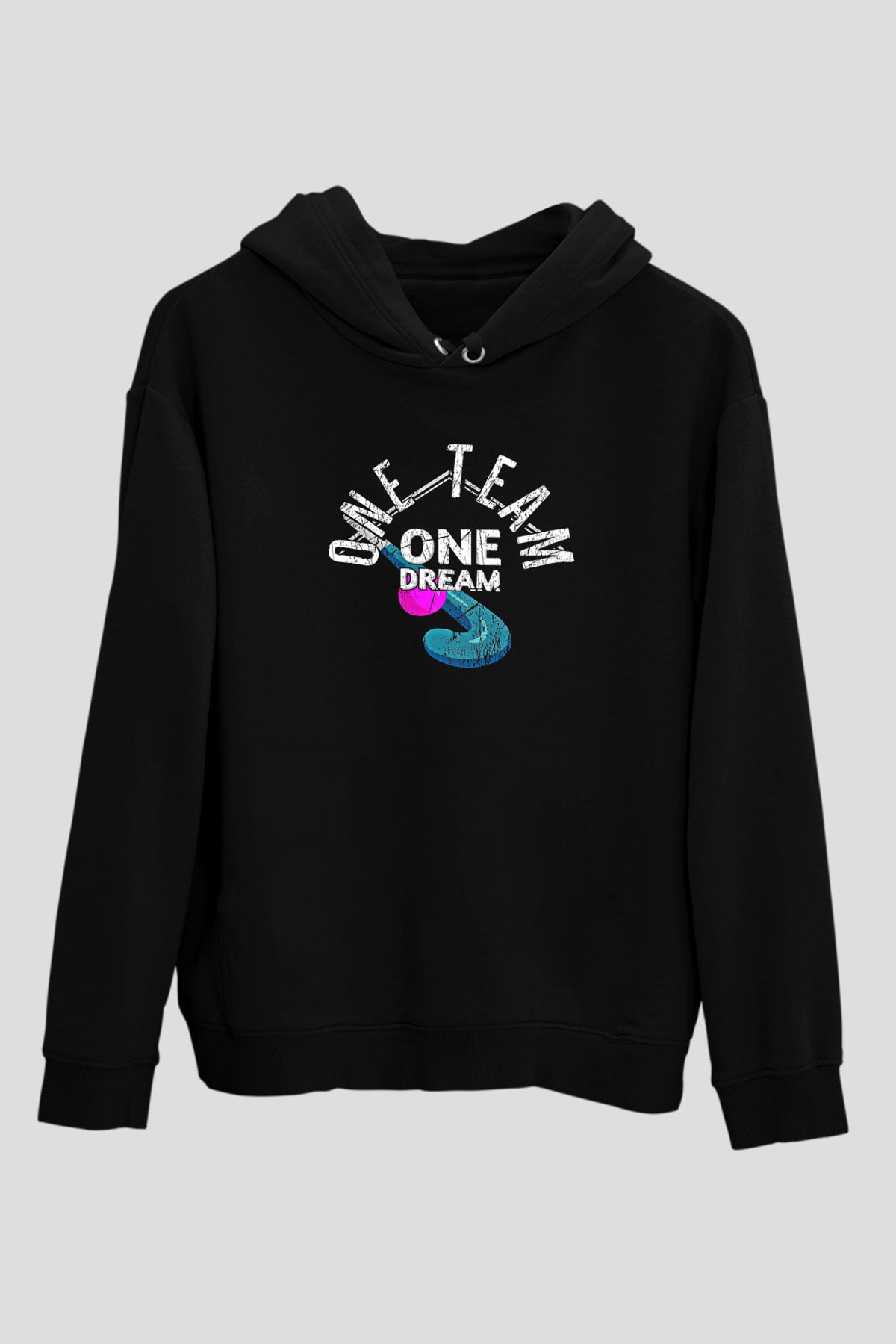 Çim Hokeyi - Field Hockey Baskılı Unisex Siyah Hoodie