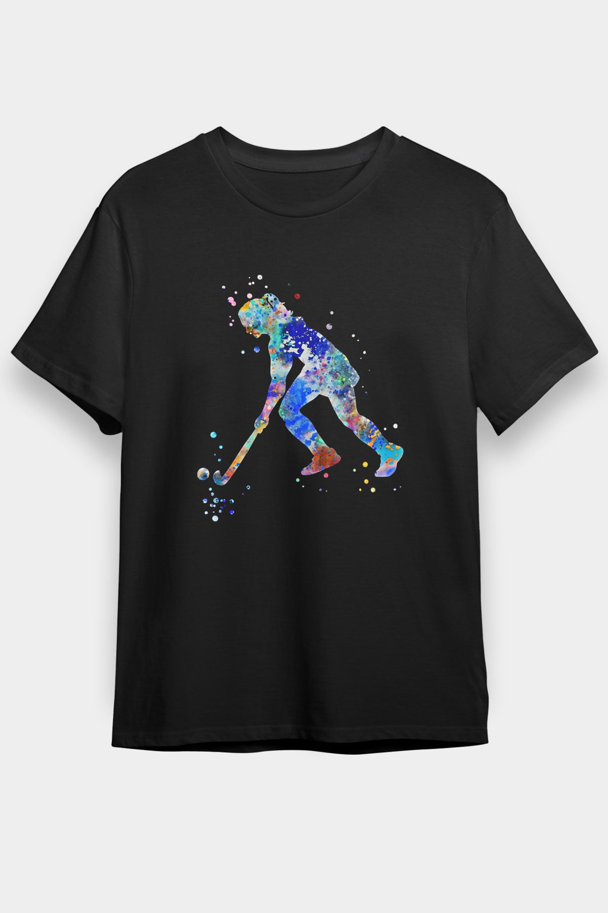 Çim Hokeyi - Field Hockey Baskılı Unisex Siyah Tişört - Tshirt