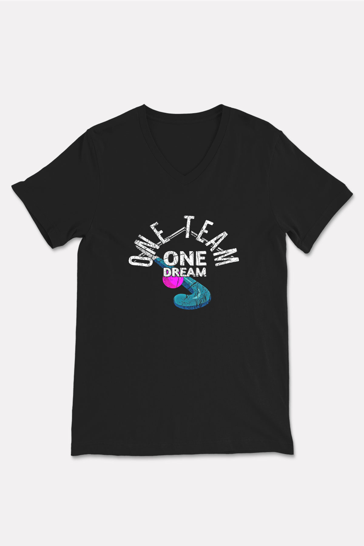 Çim Hokeyi - Field Hockey Baskılı Unisex Siyah V Yaka Tişört