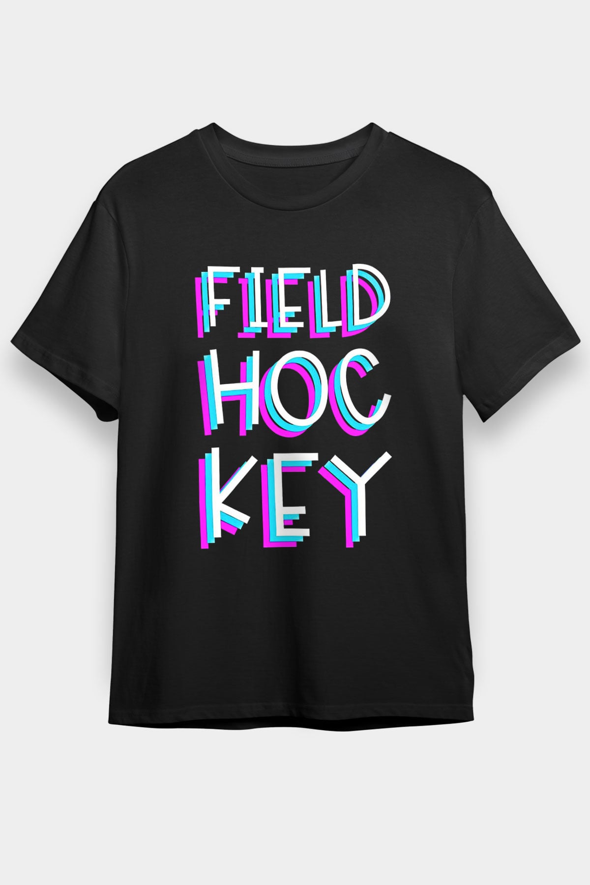 Çim Hokeyi - Field Hockey Baskılı Unisex Siyah Tişört - Tshirt