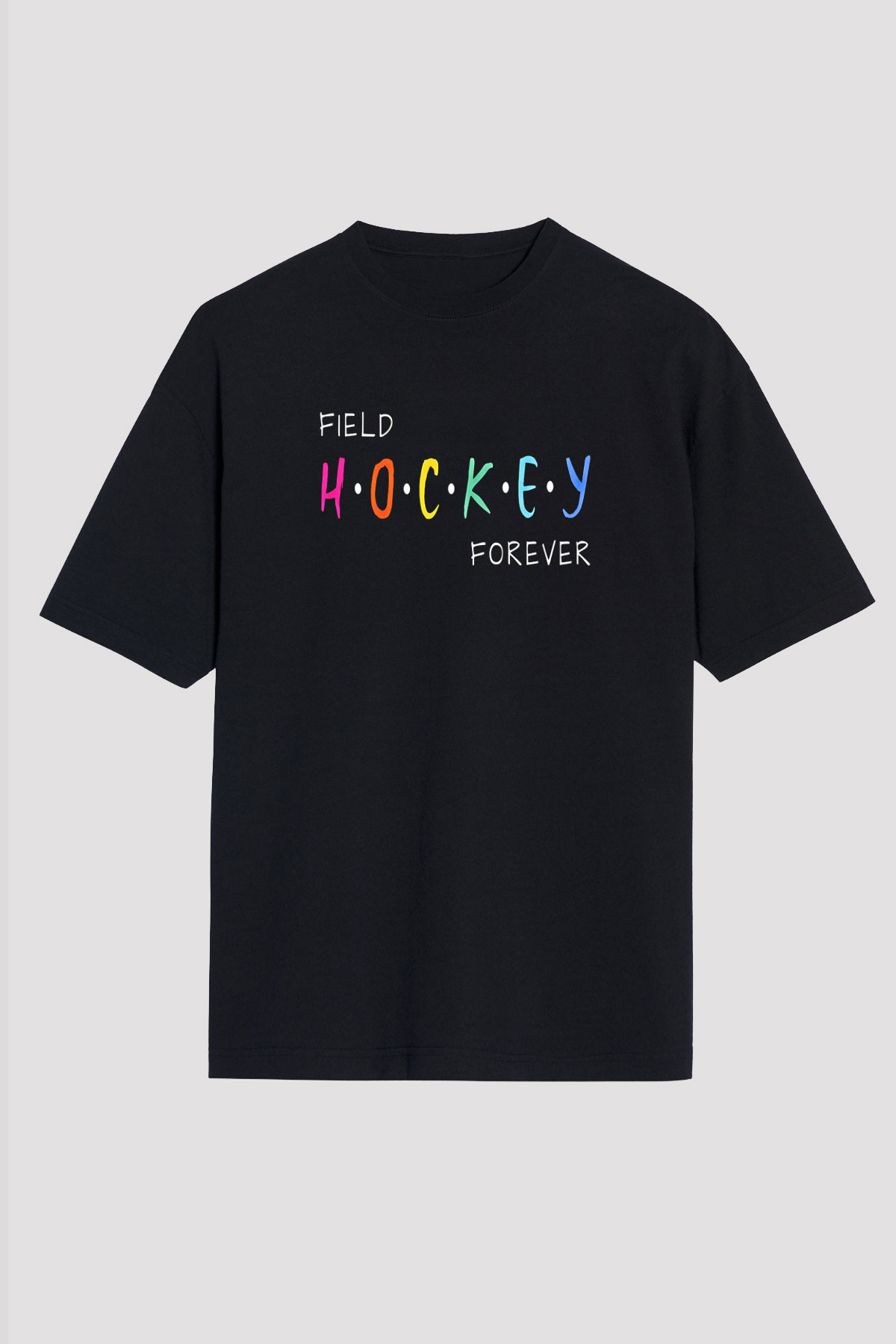Çim Hokeyi - Field Hockey Baskılı Unisex Siyah Oversize Tişört