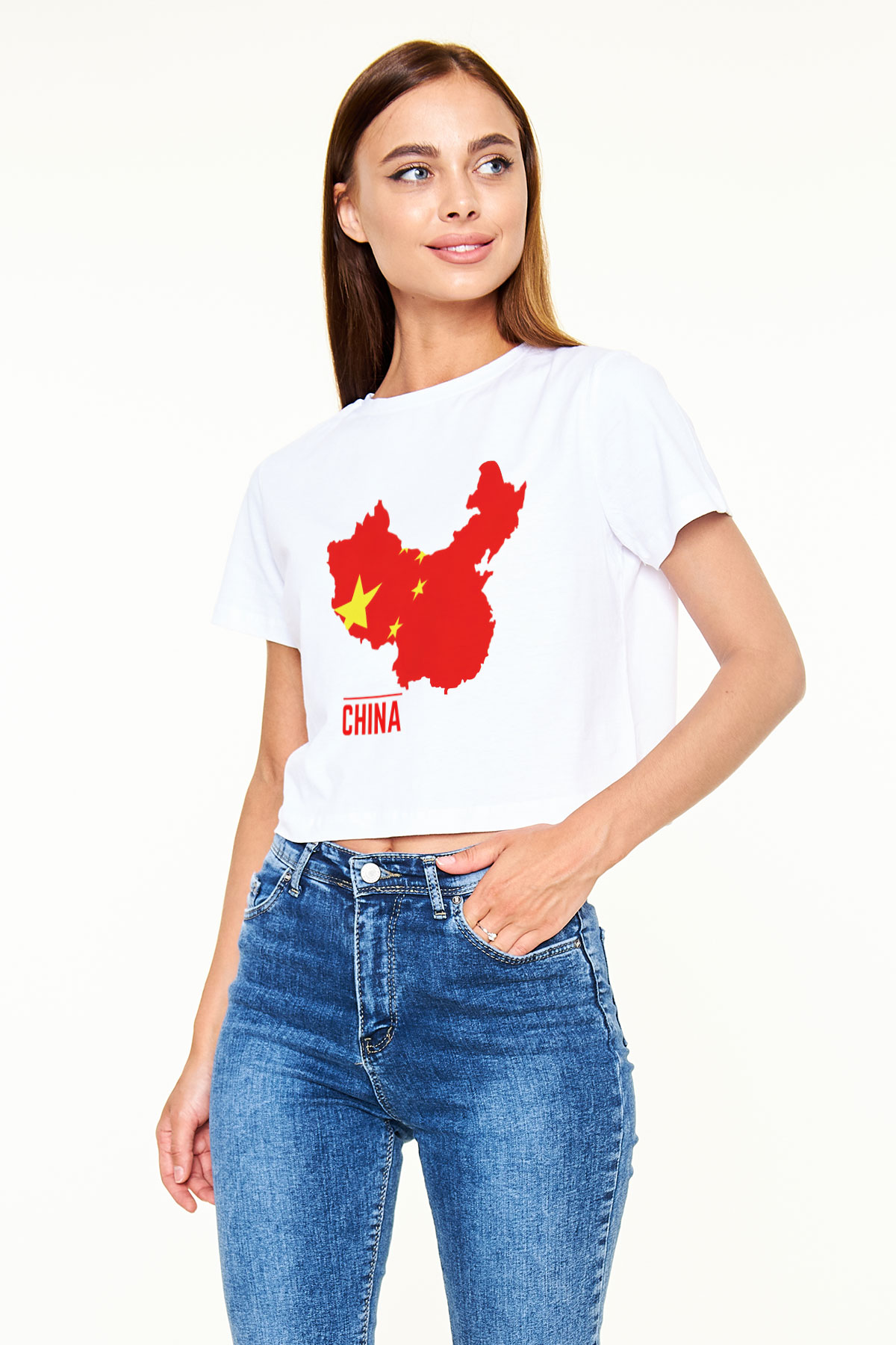 Çin Beyaz Croptop Tişört