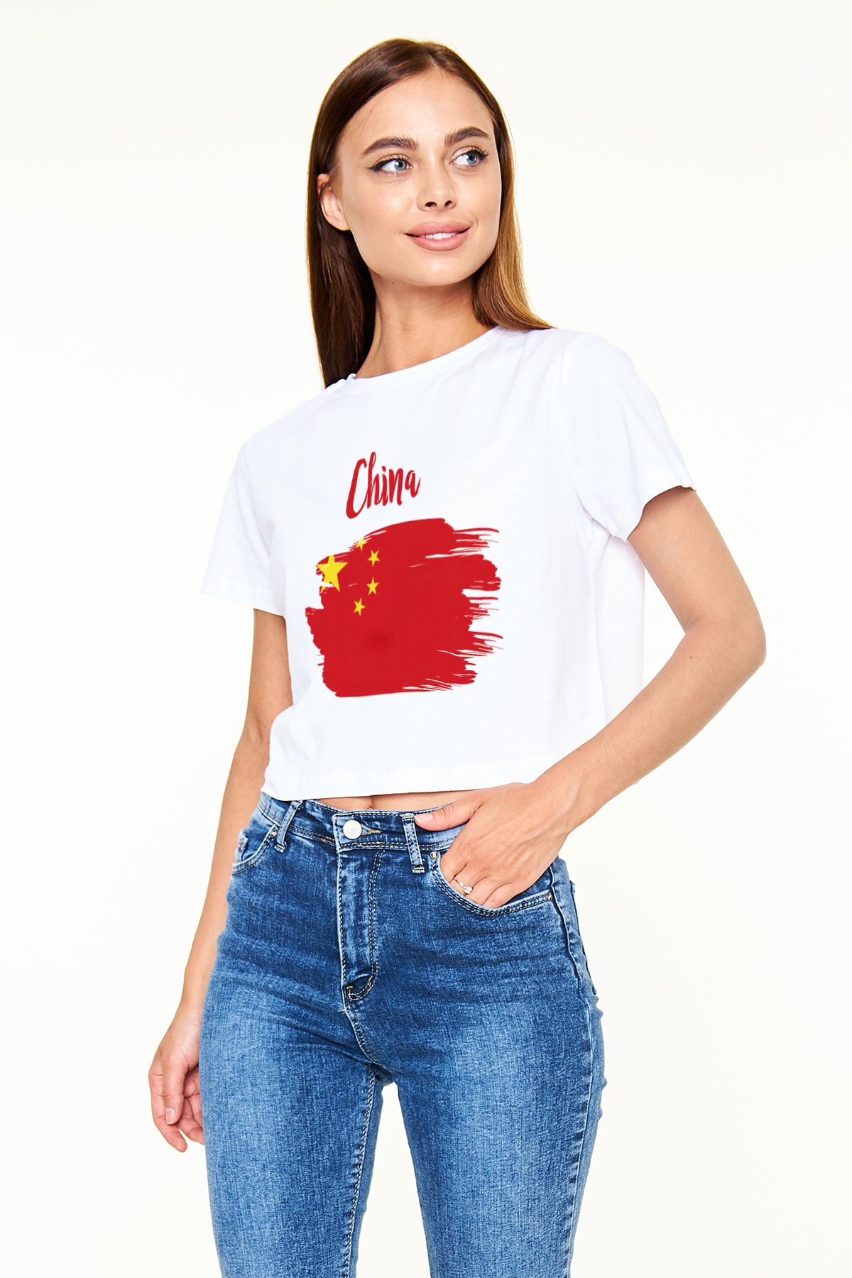 Çin Beyaz Croptop Tişört