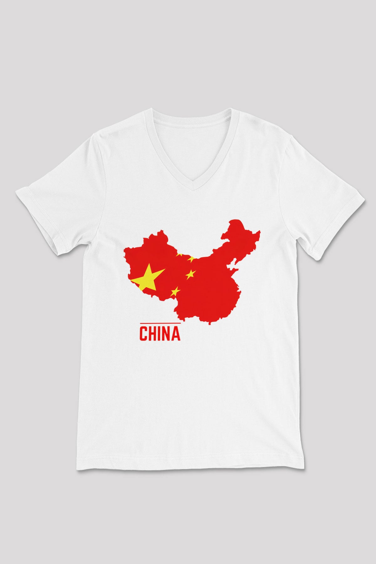 Çin Beyaz Unisex V Yaka Tişört T-Shirt