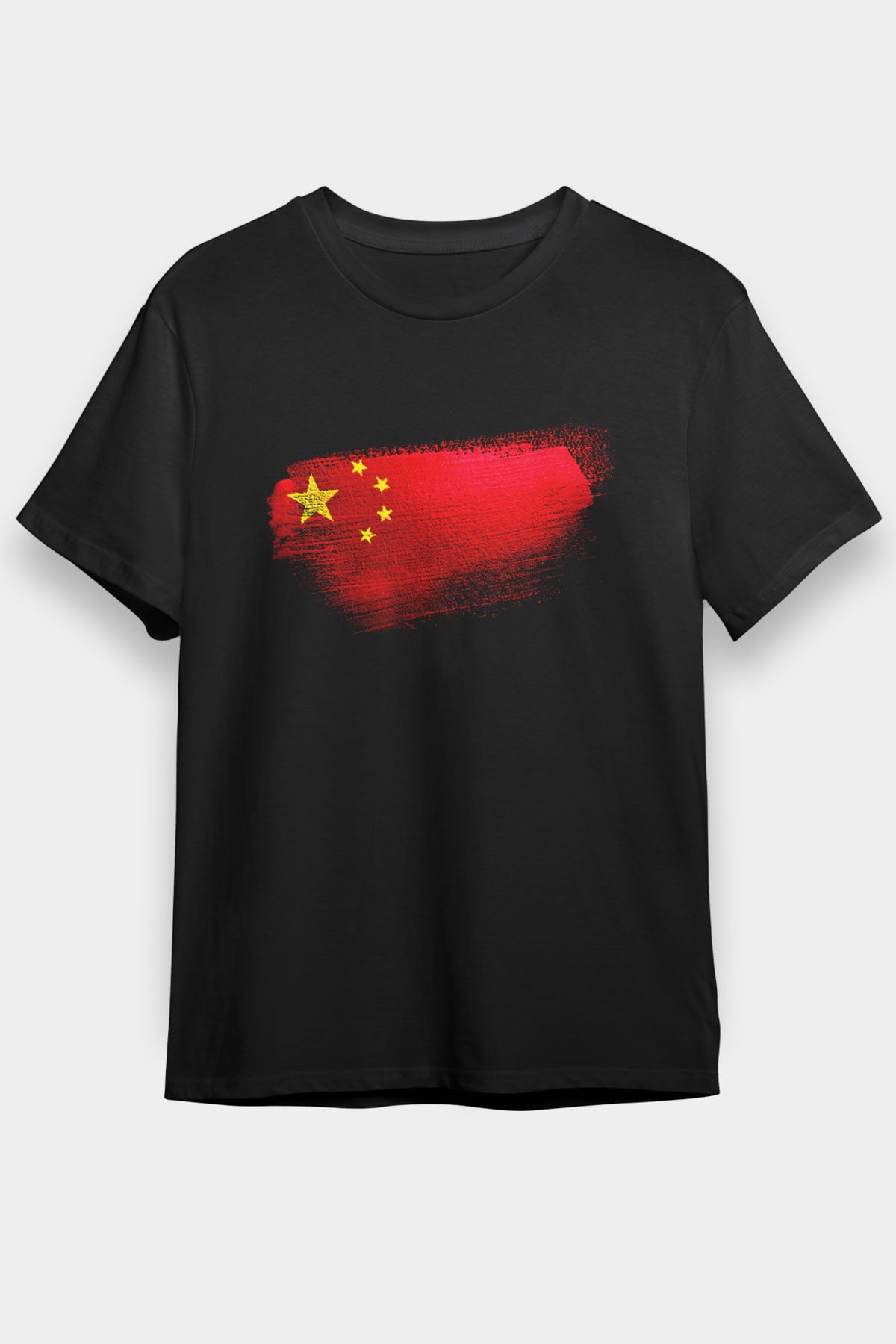 Çin - China Bayrağı Baskılı Unisex Siyah Tişört