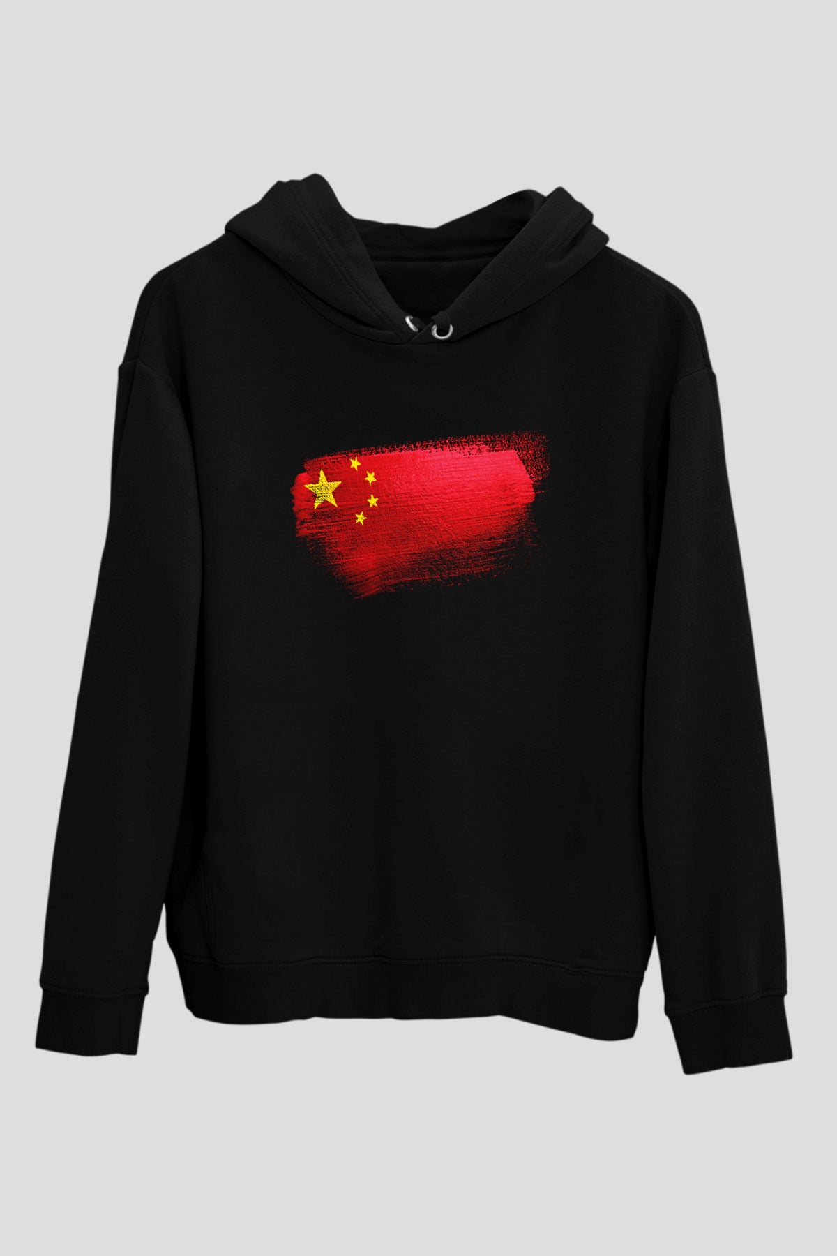 Çin - China Bayrağı Baskılı Unisex Siyah Hoodie