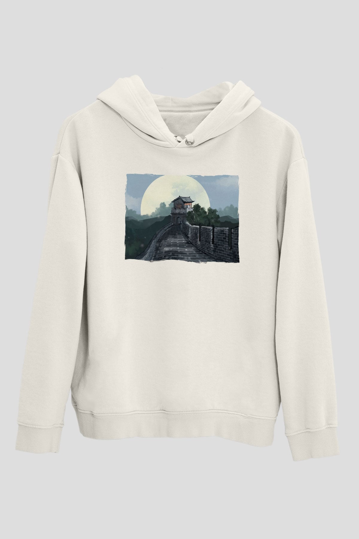Çin Seddi Beyaz Unisex Hoodie