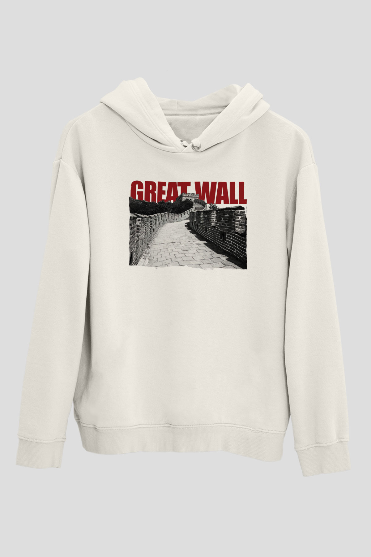 Çin Seddi Beyaz Unisex Hoodie
