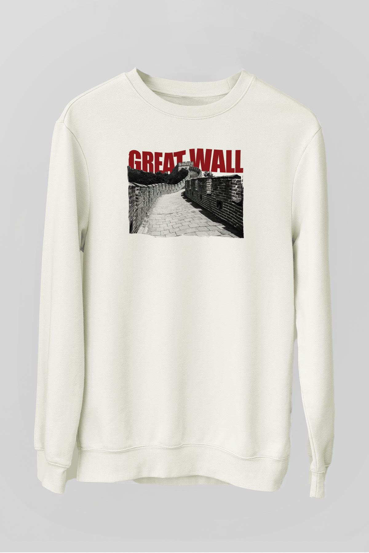 Çin Seddi Beyaz Unisex Sweatshirt