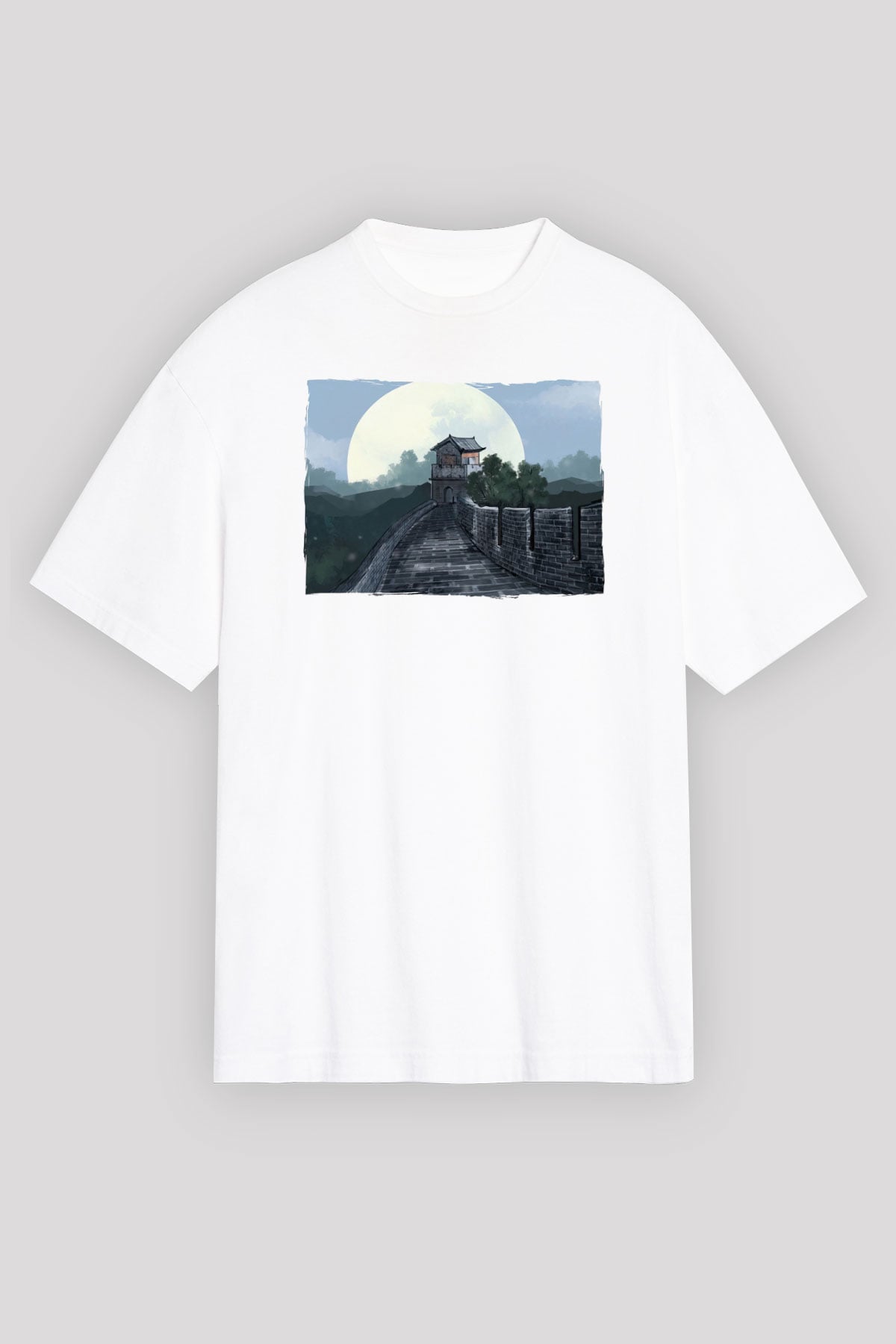 Çin Seddi Beyaz Unisex Tişört T-Shirt - TişörtFabrikası
