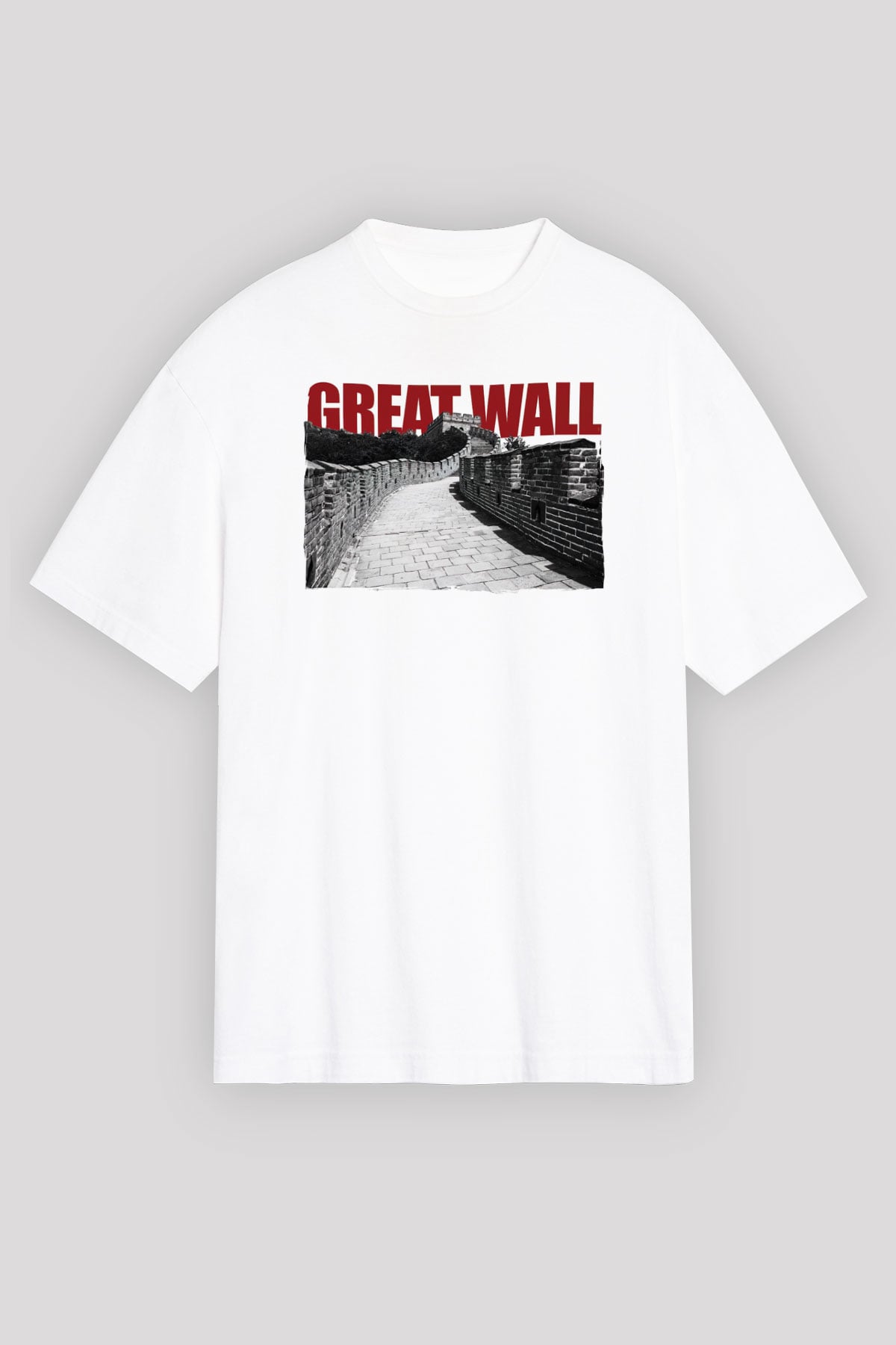 Çin Seddi Beyaz Unisex Tişört T-Shirt - TişörtFabrikası