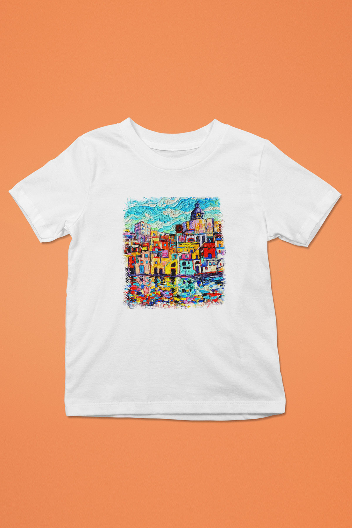 Cinque Terre Baskılı Beyaz Unisex Çocuk Tişört