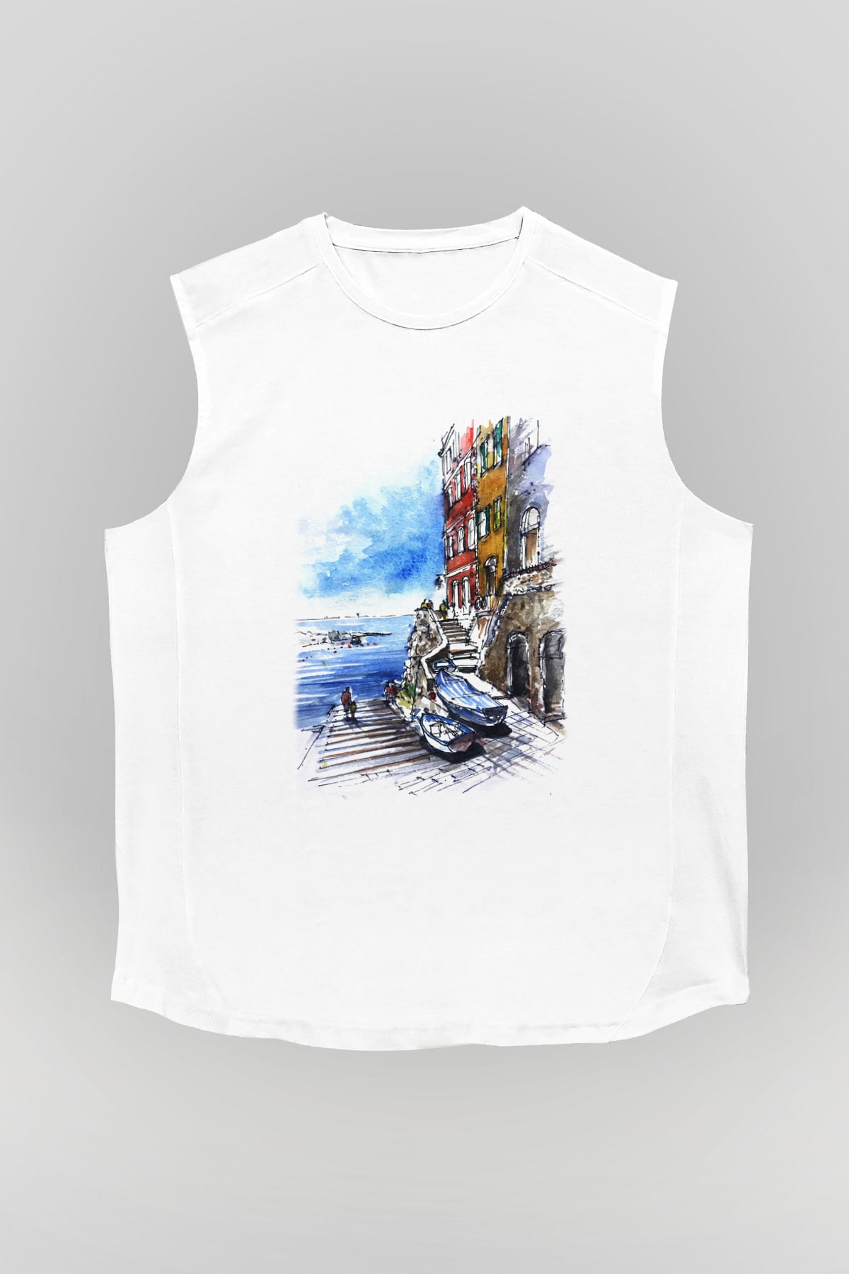Cinque Terre Beyaz Unisex Kolsuz Tişört