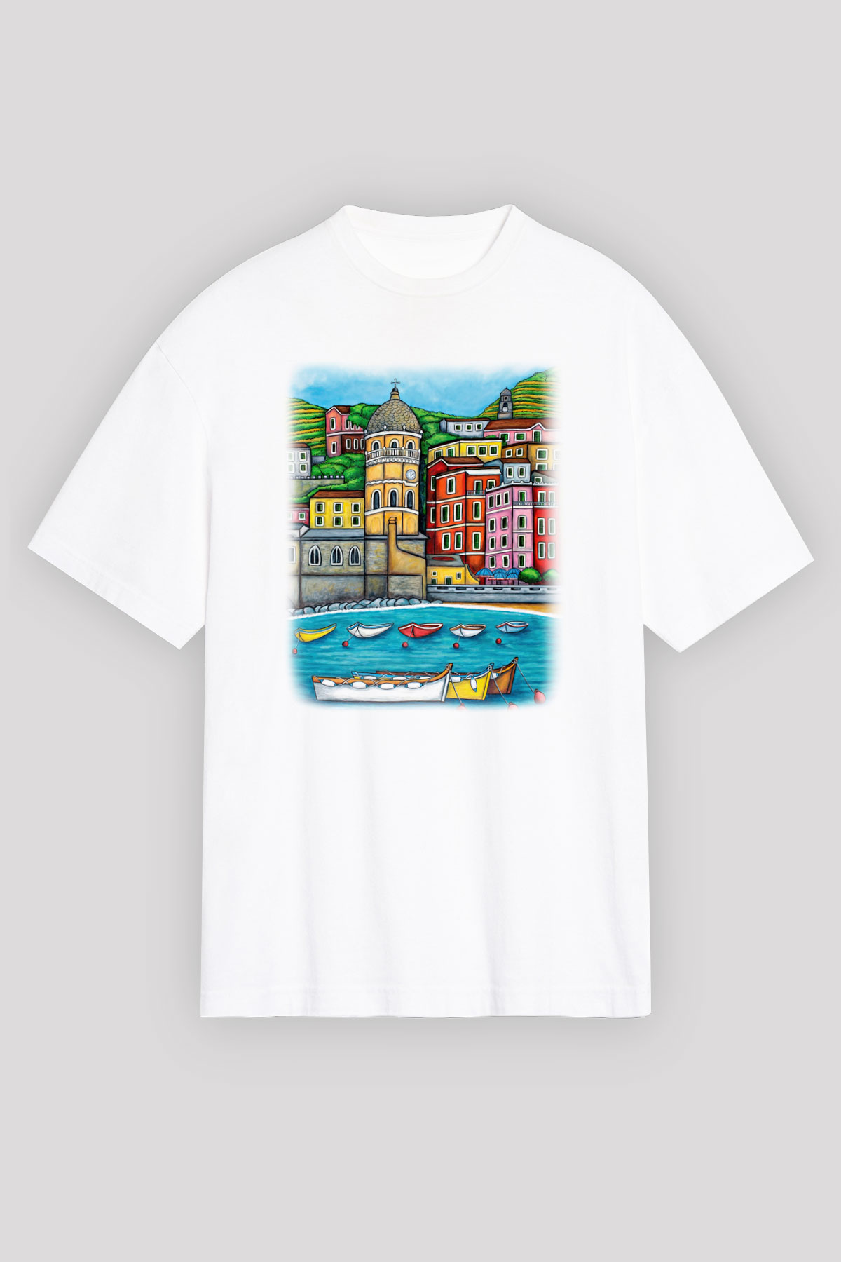 Cinque Terre Beyaz Unisex Oversize Tişört T-Shirt