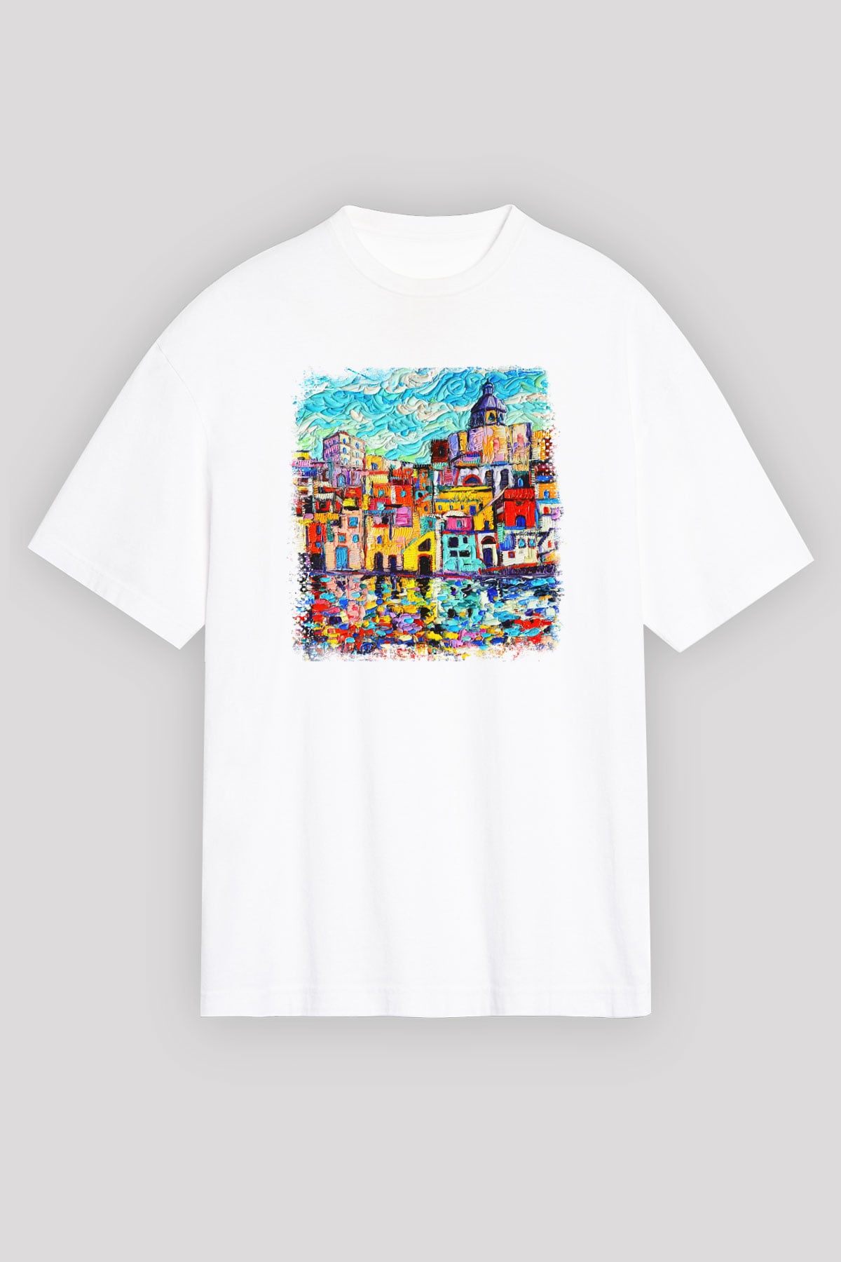 Cinque Terre Beyaz Unisex Oversize Tişört T-Shirt