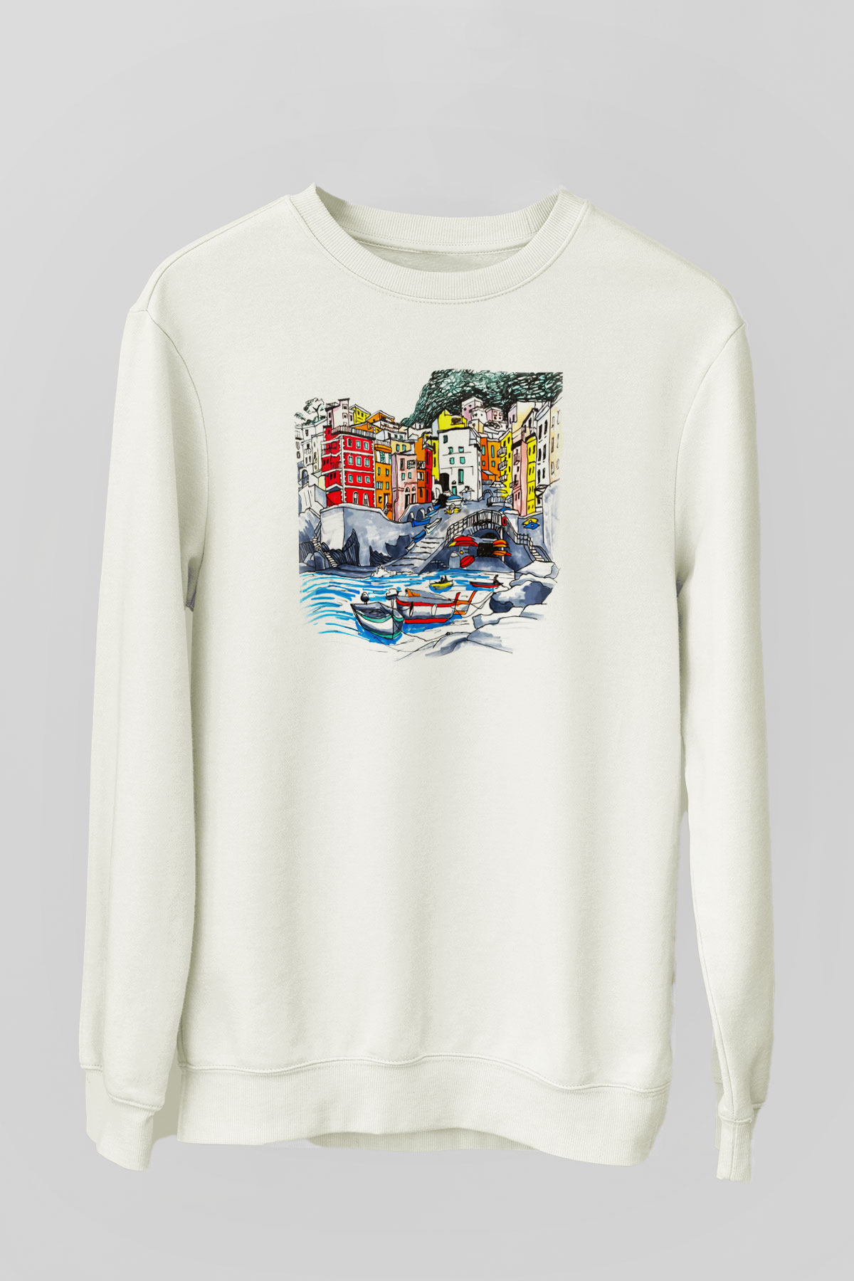 Cinque Terre Beyaz Unisex Sweatshirt
