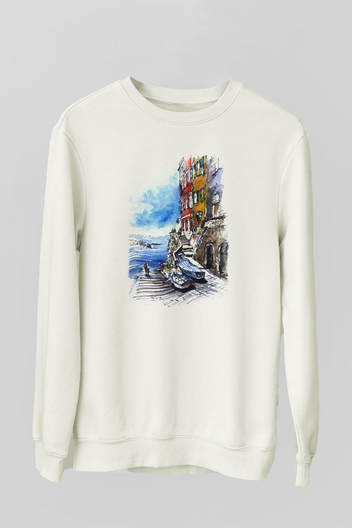 Cinque Terre Beyaz Unisex Sweatshirt