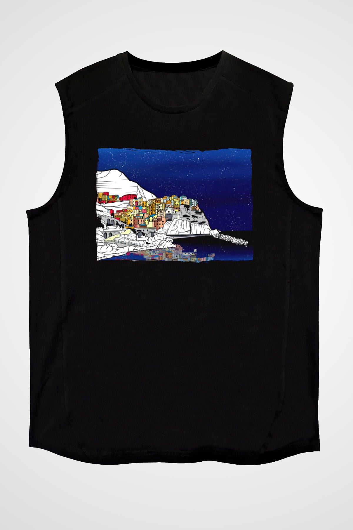 Cinque Terre Siyah Unisex Kolsuz Tişört