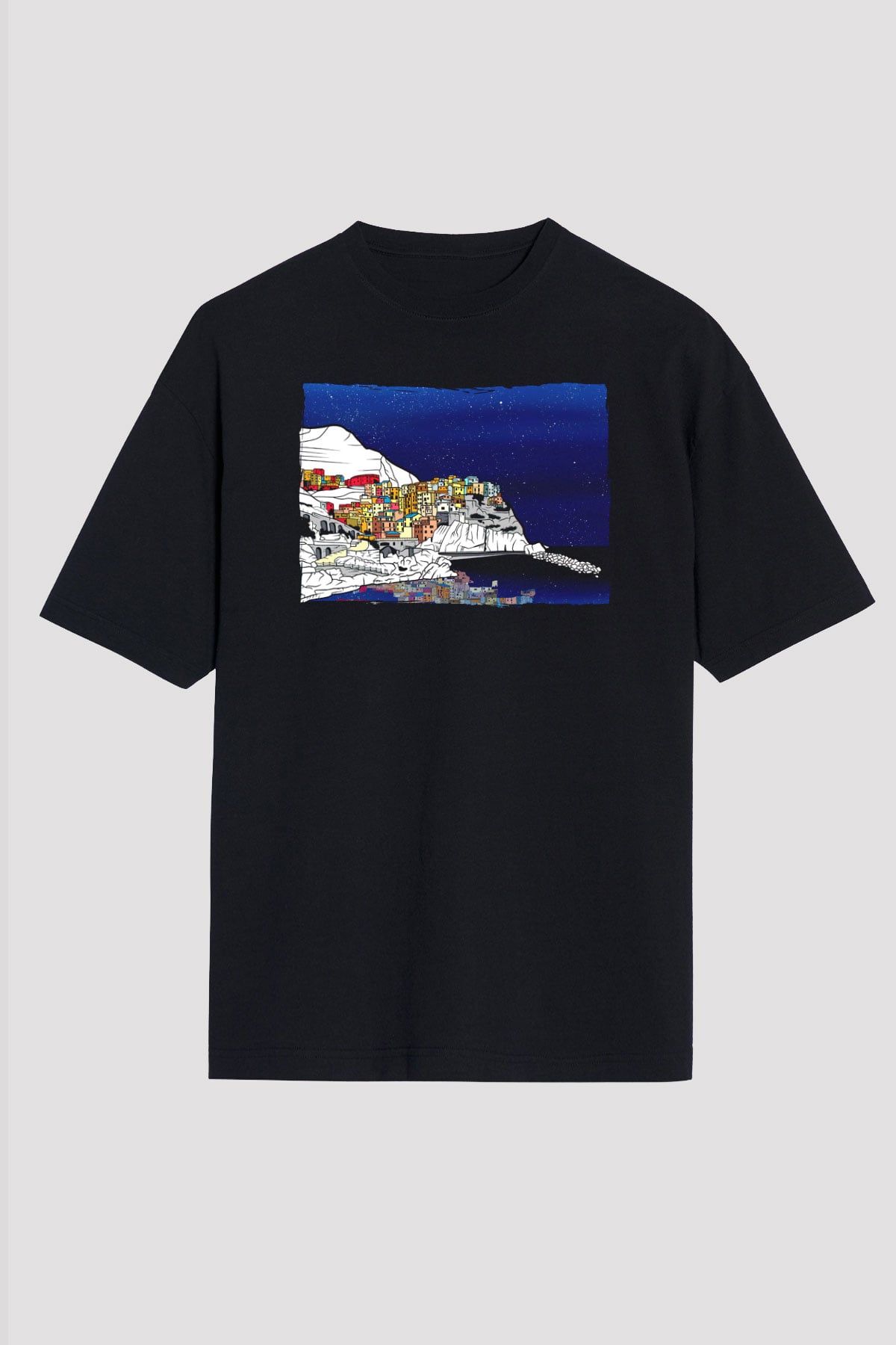 Cinque Terre Siyah Unisex Tişört T-Shirt - TişörtFabrikası