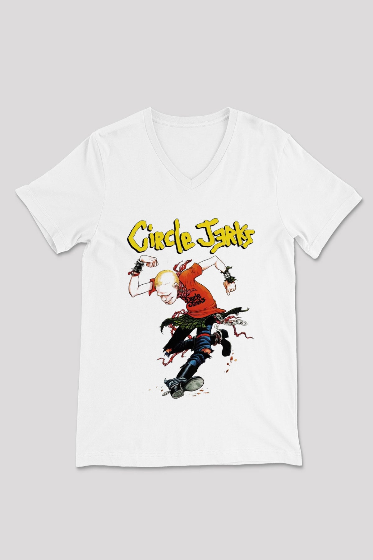 Circle Jerks Beyaz Unisex V Yaka Tişört T-Shirt