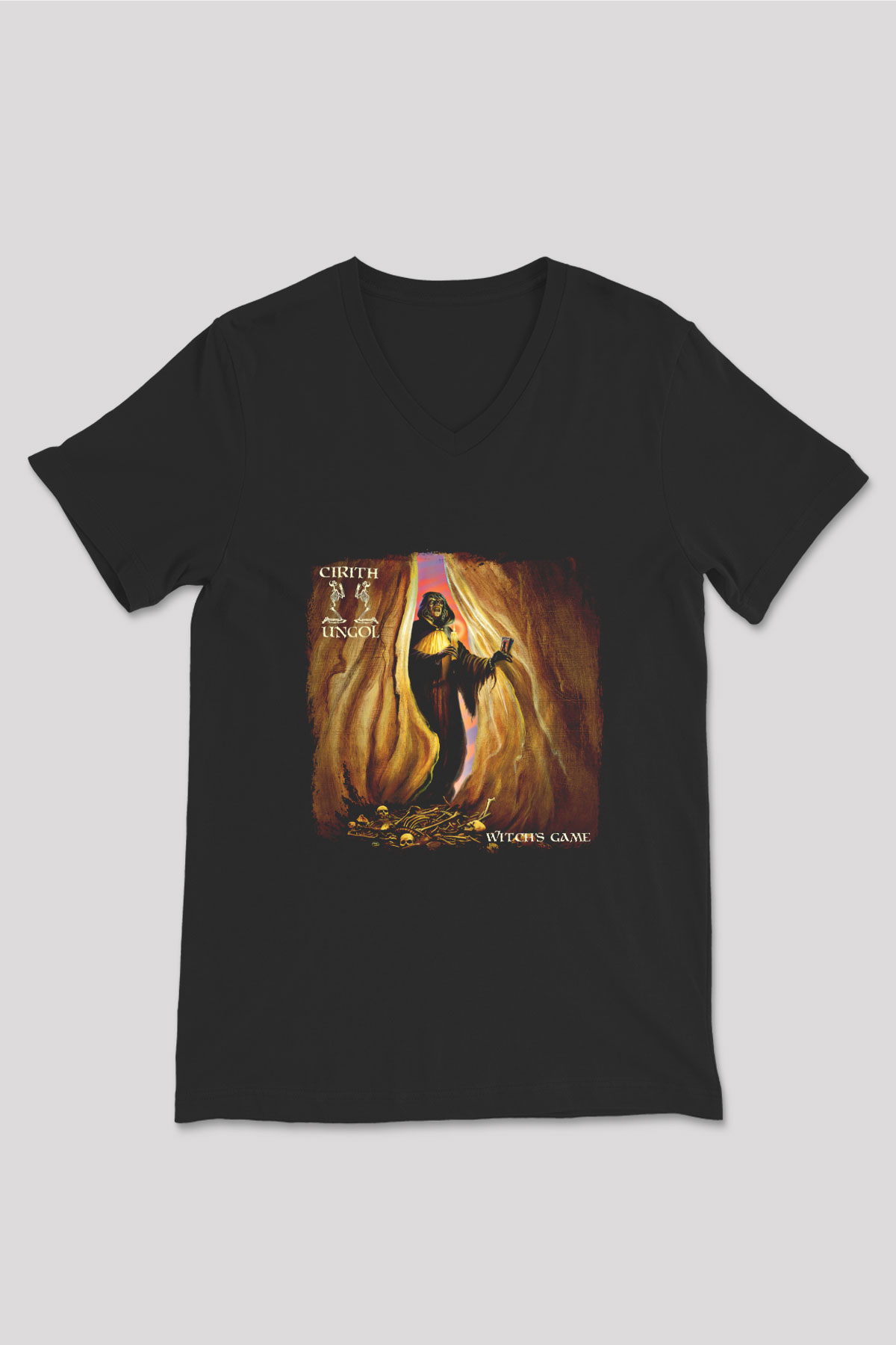 Cirith Ungol Baskılı Unisex Siyah V Yaka Tişört
