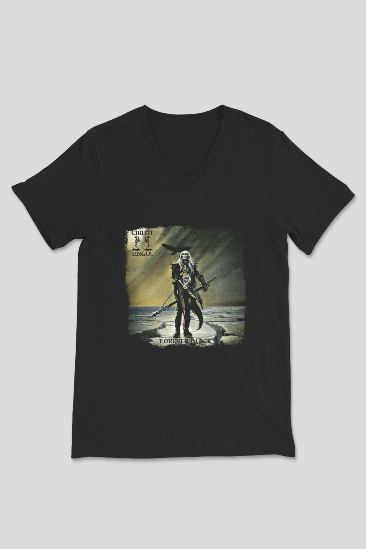 Cirith Ungol Baskılı Unisex Siyah V Yaka Tişört