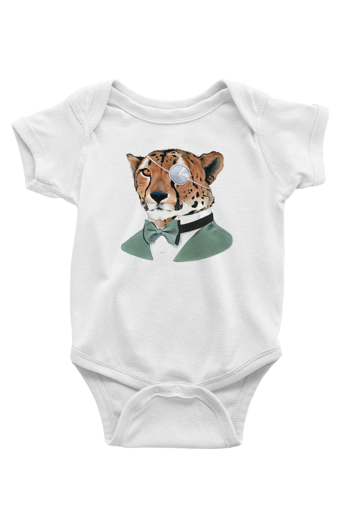 Çita Baskılı Beyaz Unisex Bebek Body - Zıbın