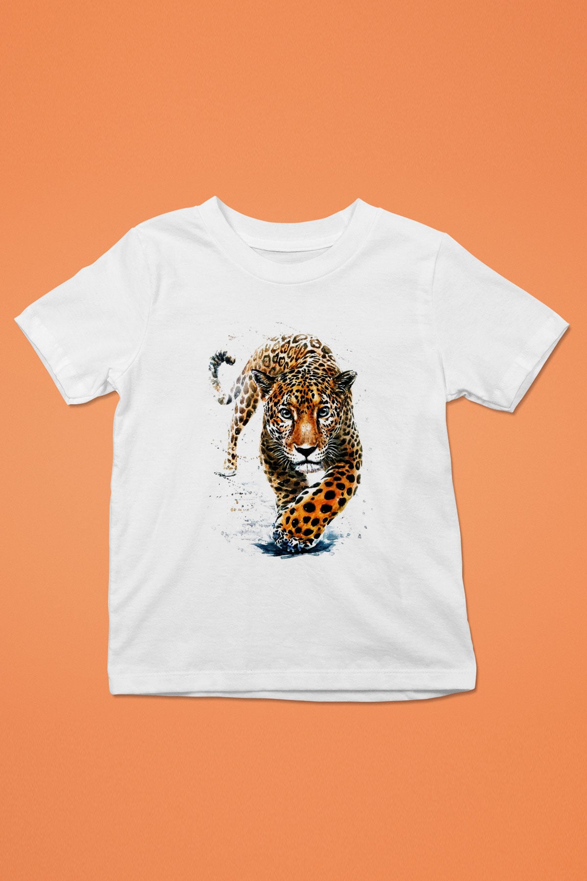 Çita Baskılı Beyaz Unisex Çocuk Tişört