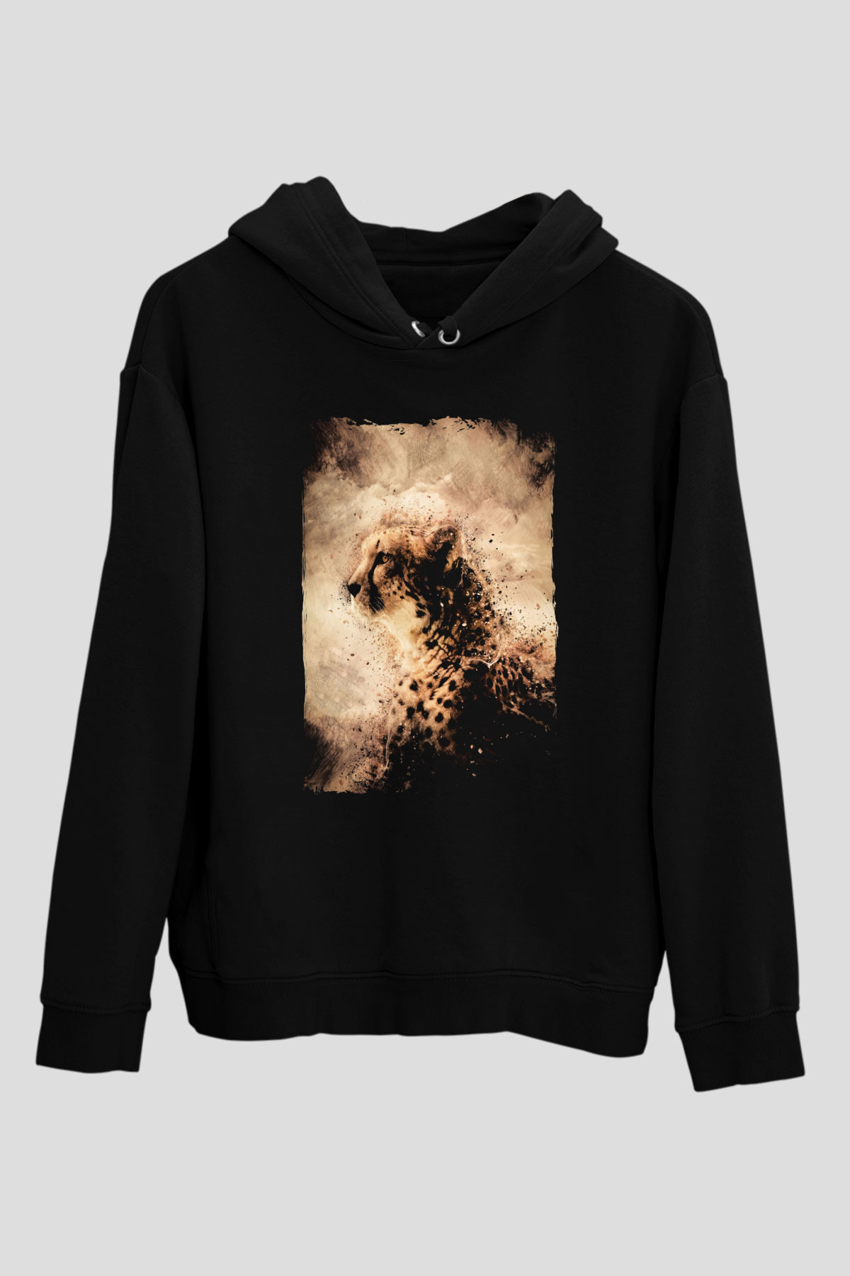 Çita Siyah Unisex Kapüşonlu Sweatshirt