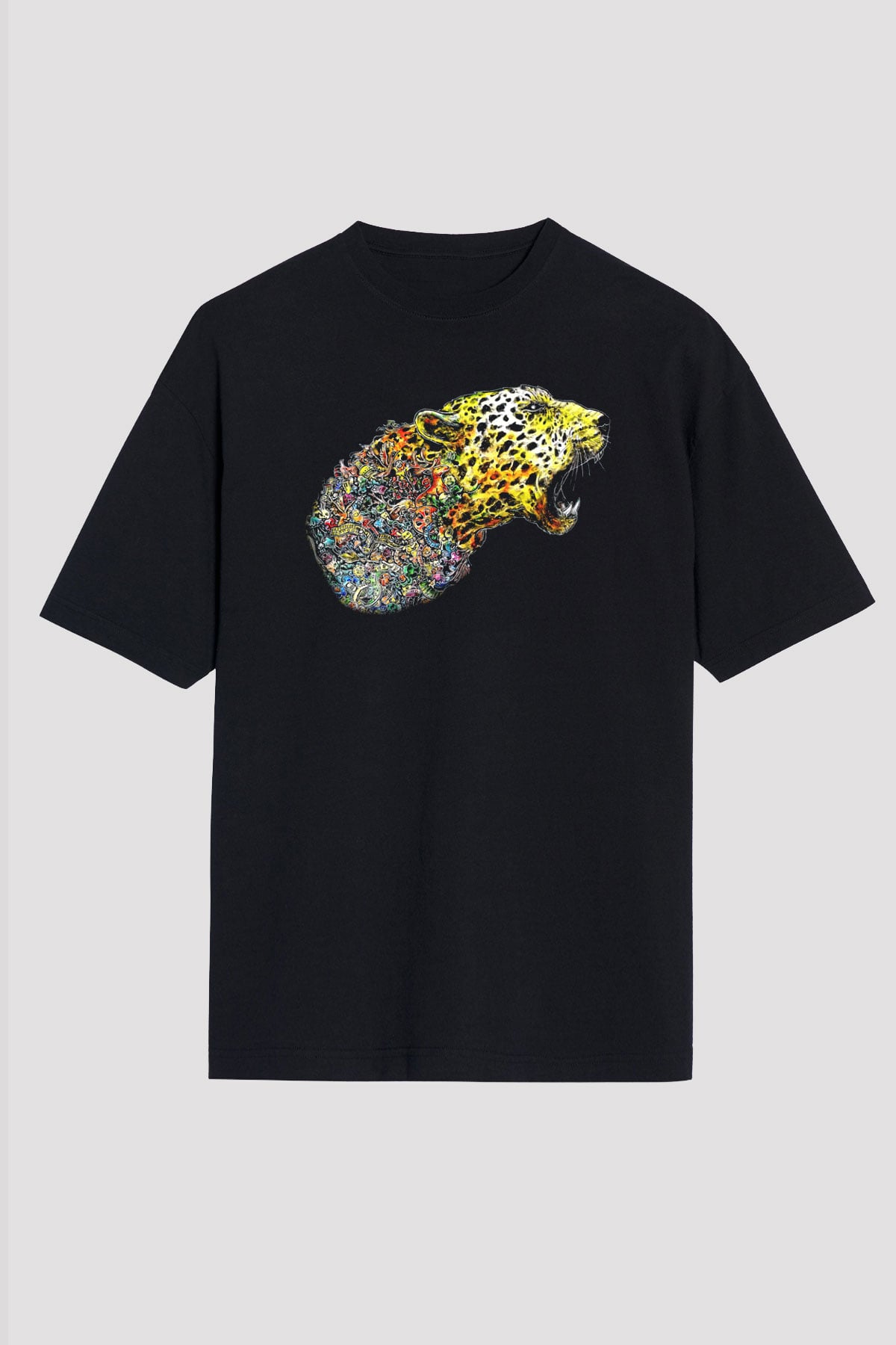 Çita Siyah Unisex Oversize Tişört T-Shirt