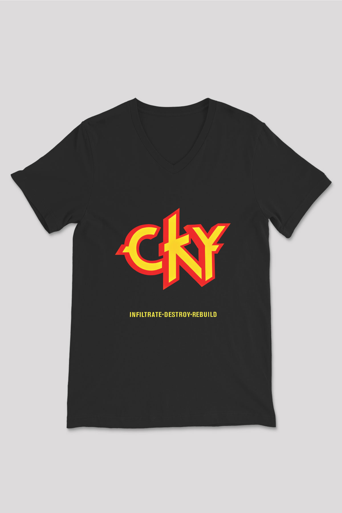 CKY Baskılı Unisex Siyah V Yaka Tişört