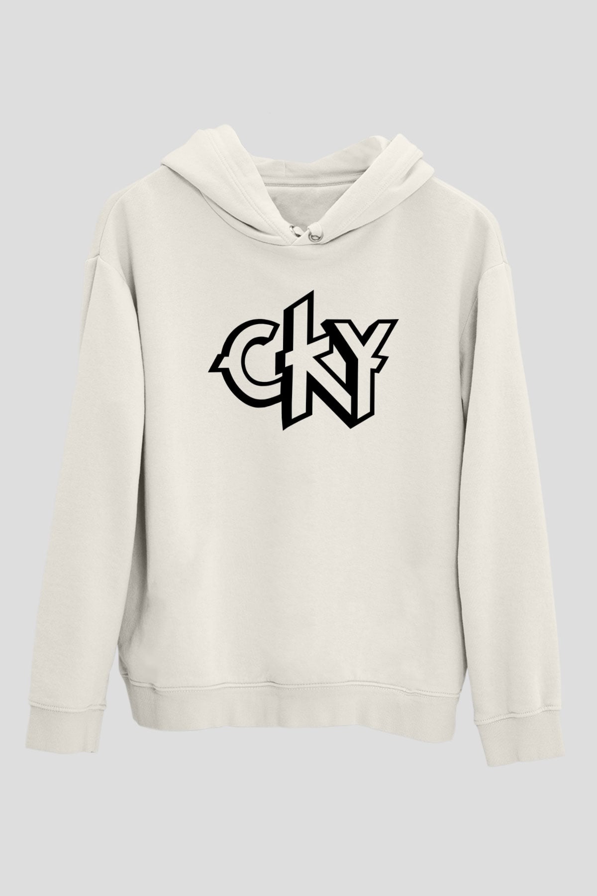 CKY Beyaz Unisex Kapüşonlu Sweatshirt