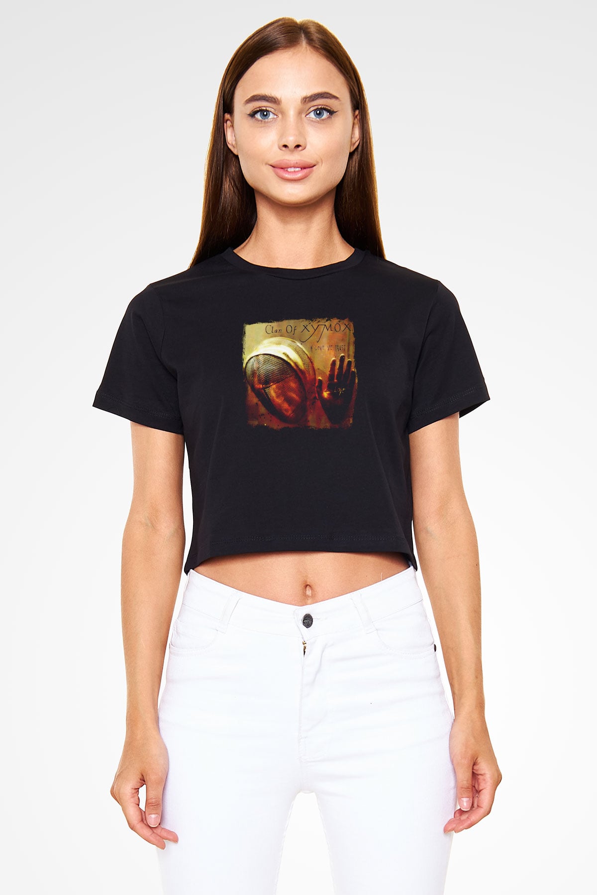 Clan of Xymox Baskılı Unisex Siyah Crop Top Tişört