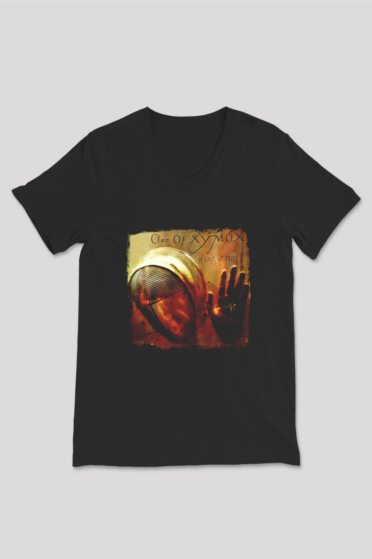 Clan of Xymox Baskılı Unisex Siyah V Yaka Tişört