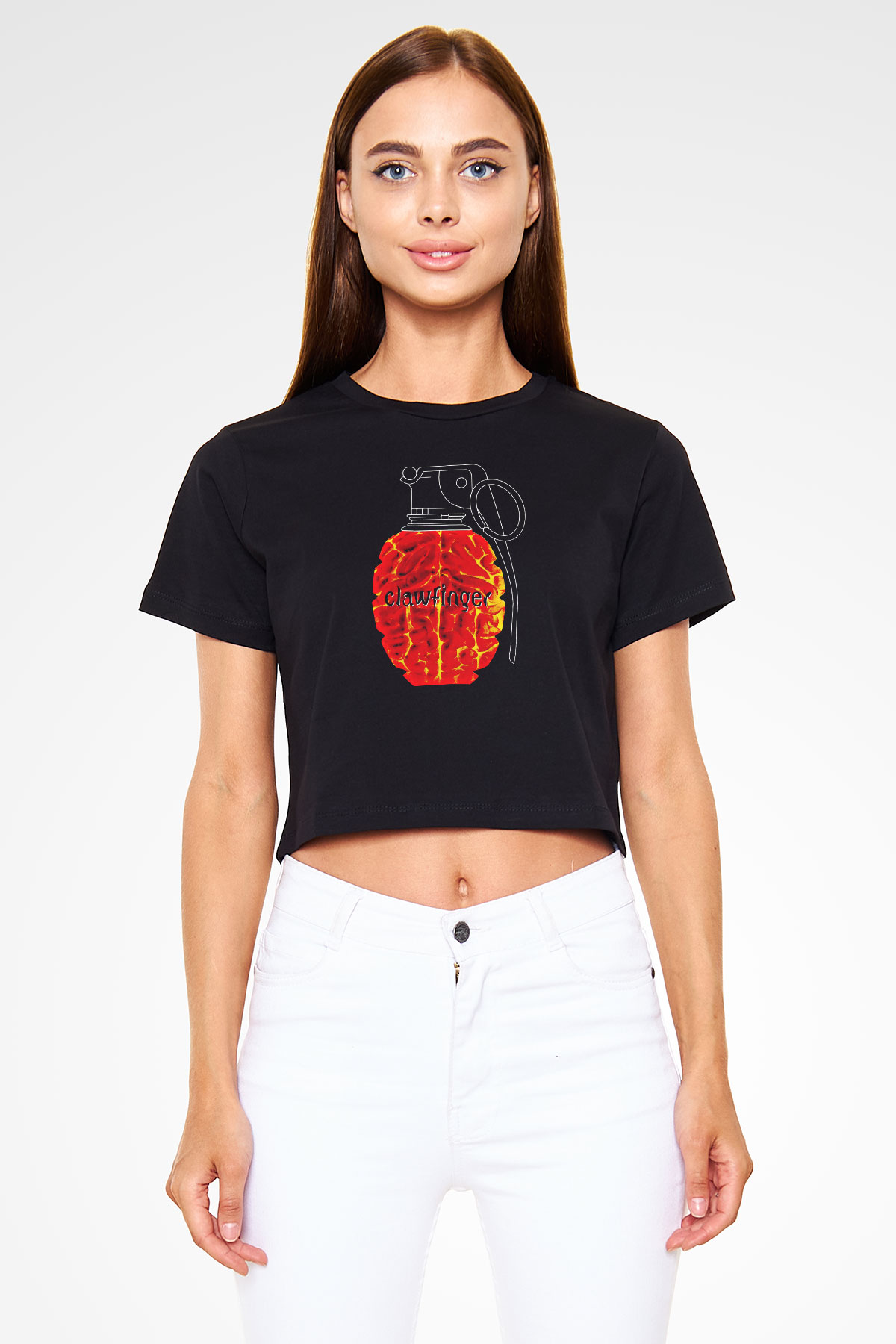 Clawfinger Baskılı Unisex Siyah Crop Top Tişört