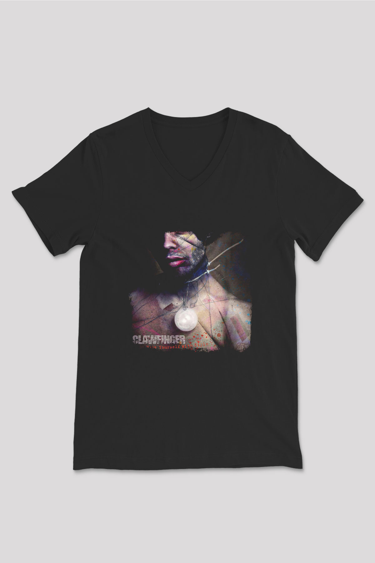 Clawfinger Baskılı Unisex Siyah V Yaka Tişört