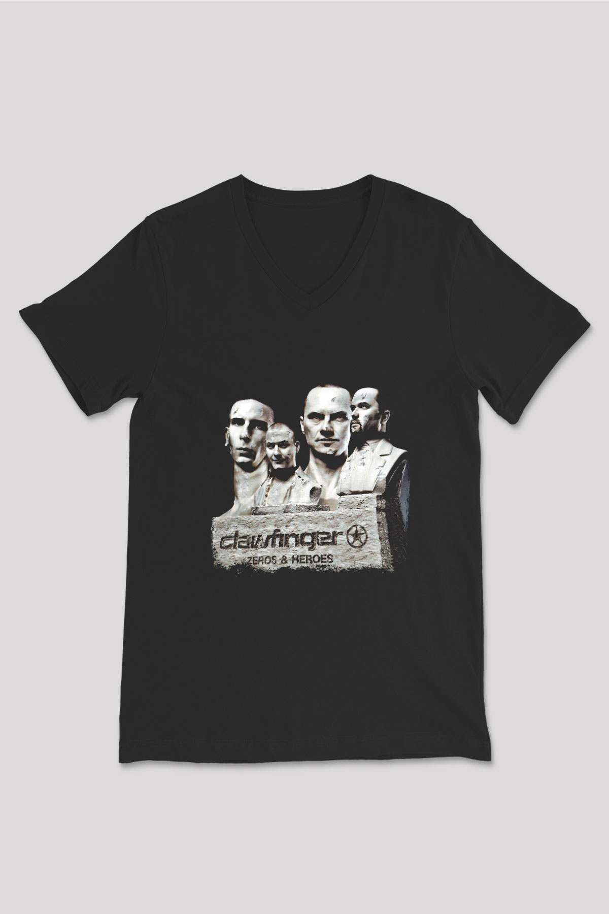 Clawfinger Baskılı Unisex Siyah V Yaka Tişört