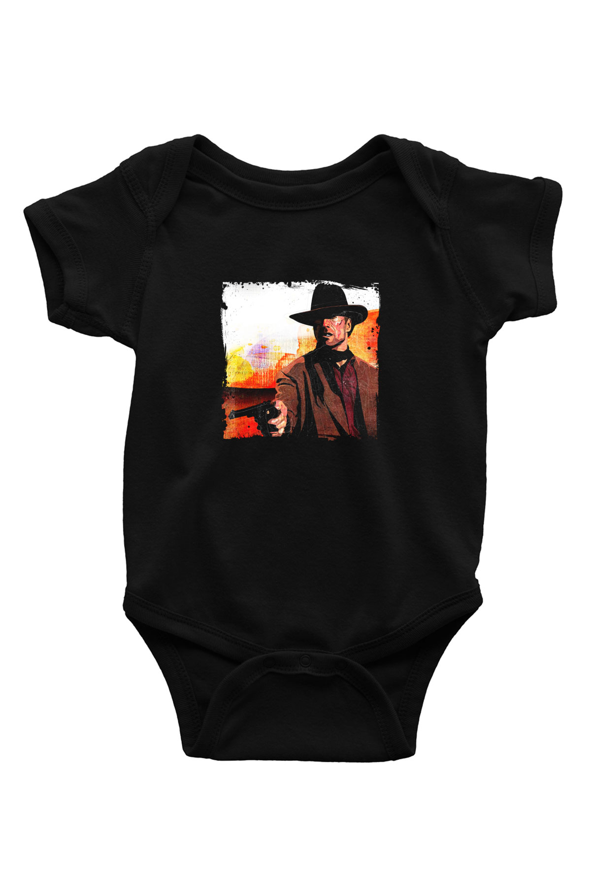 Clint Eastwood Baskılı Unisex Siyah Bebek Body - Zıbın
