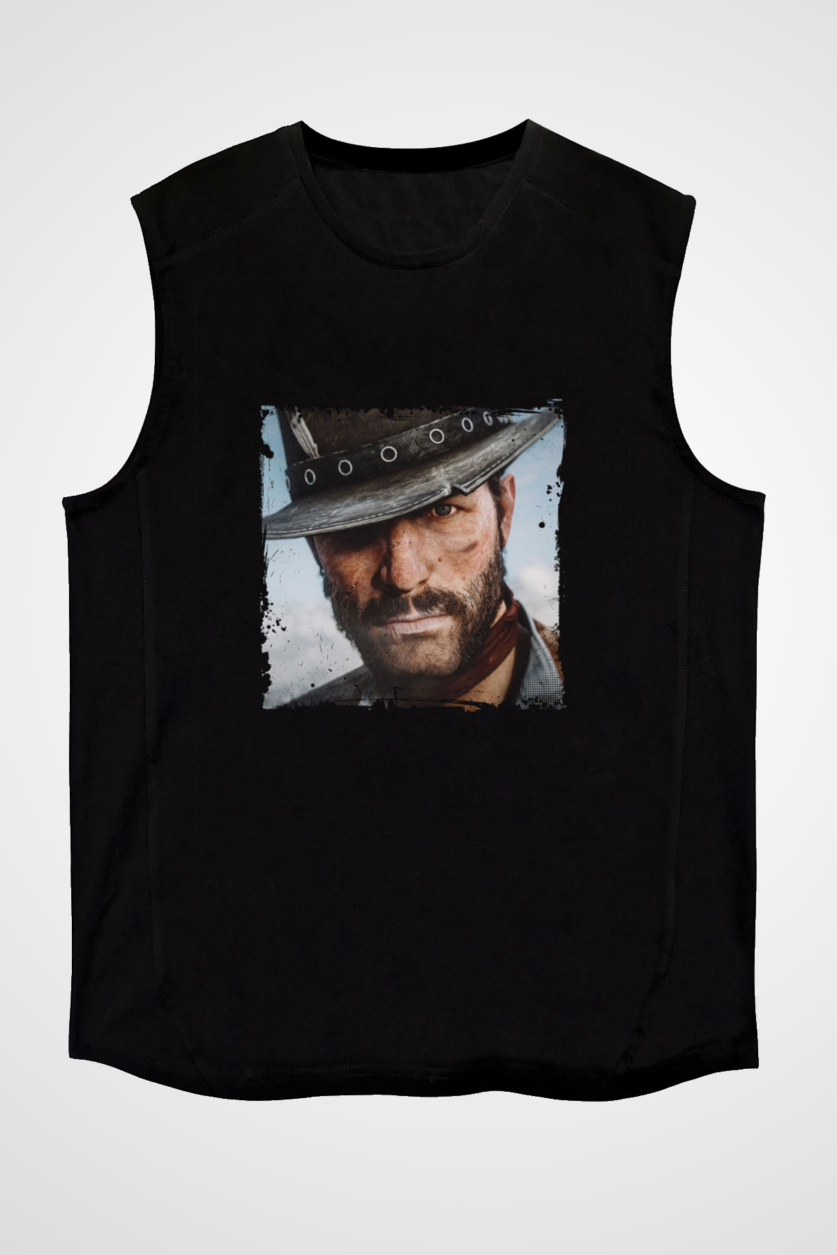 Clint Eastwood Baskılı Unisex Siyah Kolsuz Tişört