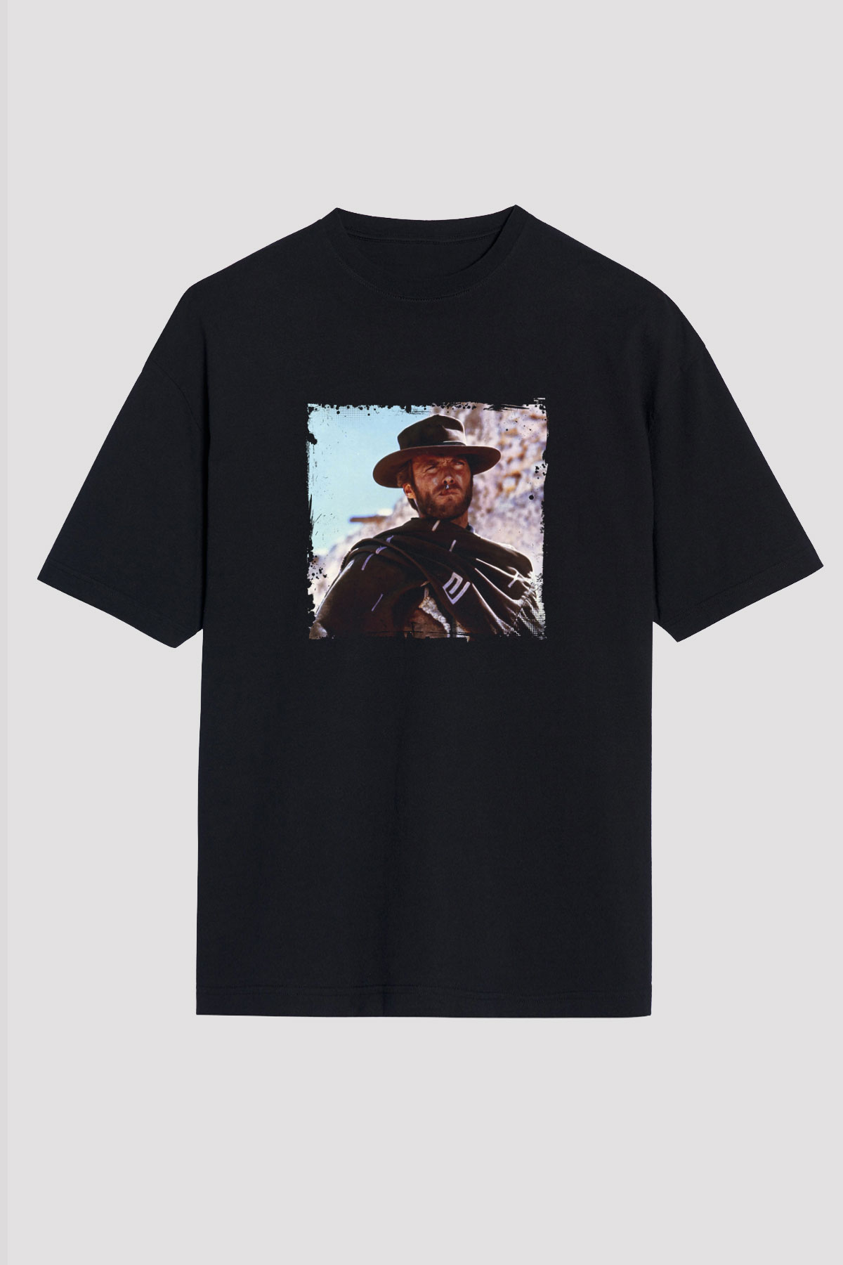 Clint Eastwood Baskılı Unisex Siyah Oversize Tişört